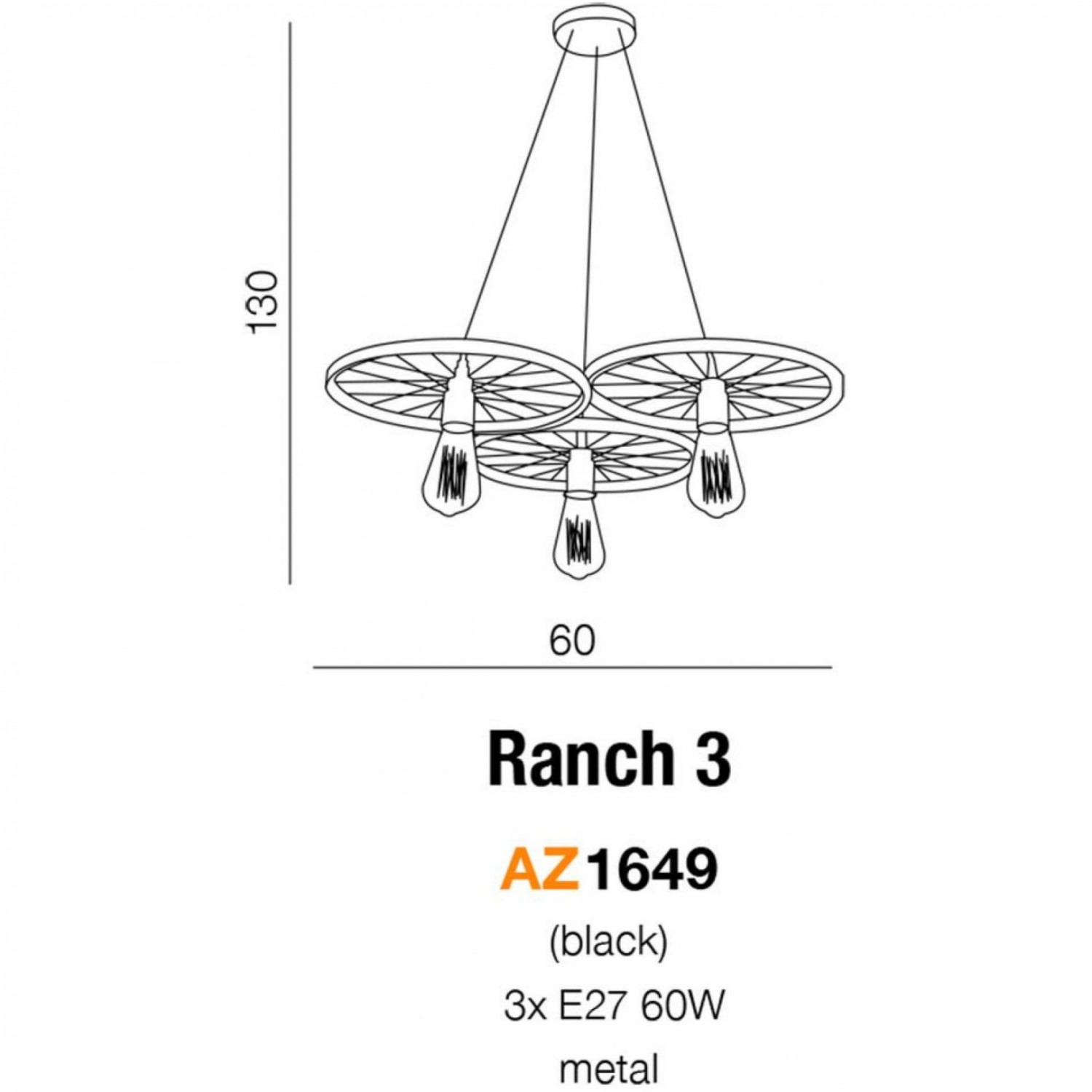 Підвісний світильник AZzardo RANCH 3 AZ1649