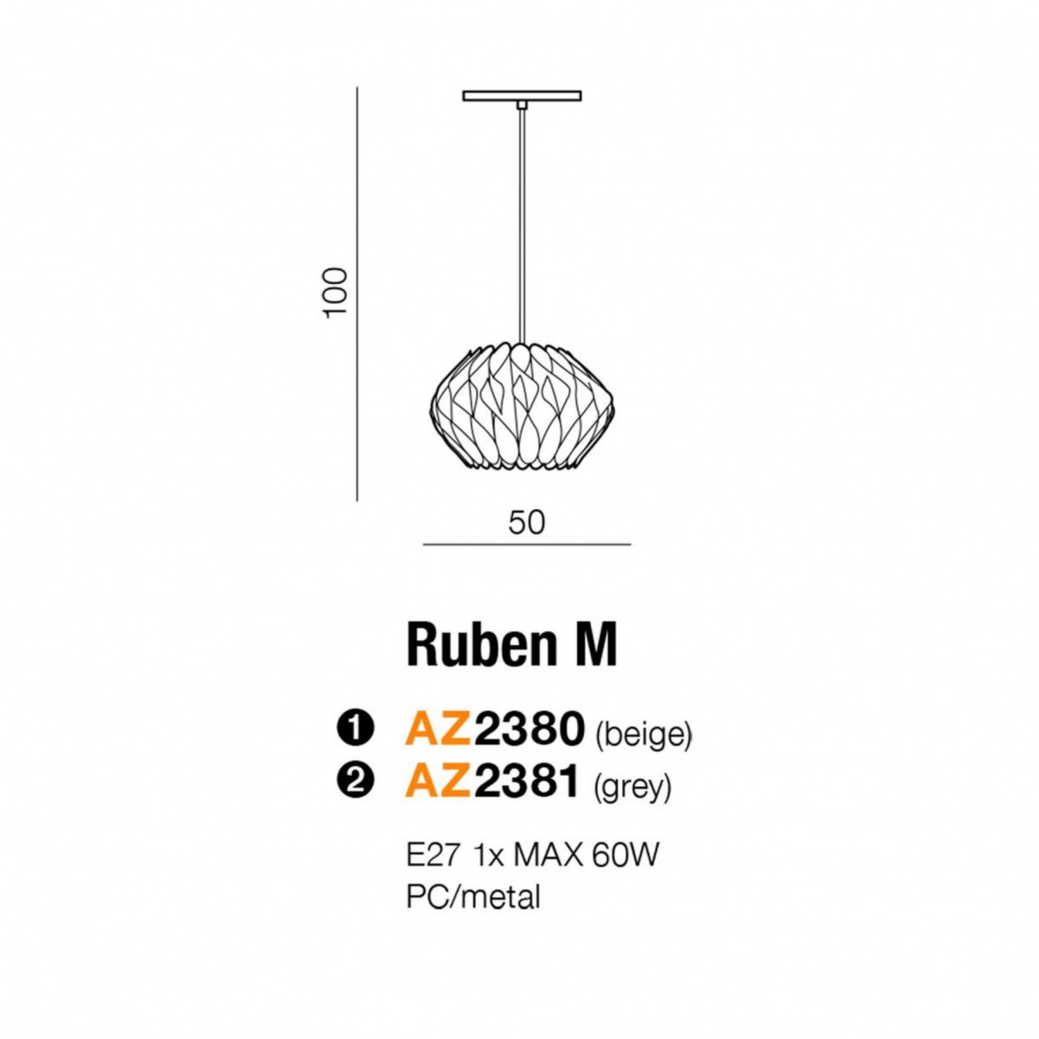 Подвесной светильник AZzardo RUBEN M GREY AZ2381
