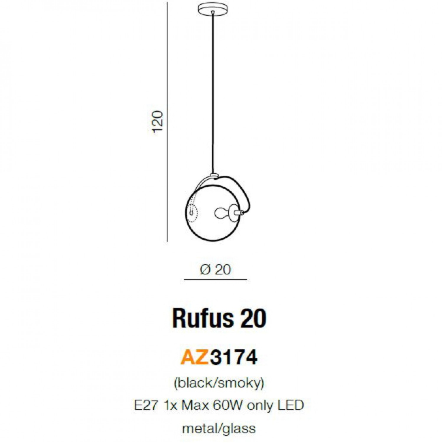 Подвесной светильник AZzardo RUFUS 20 AZ3174
