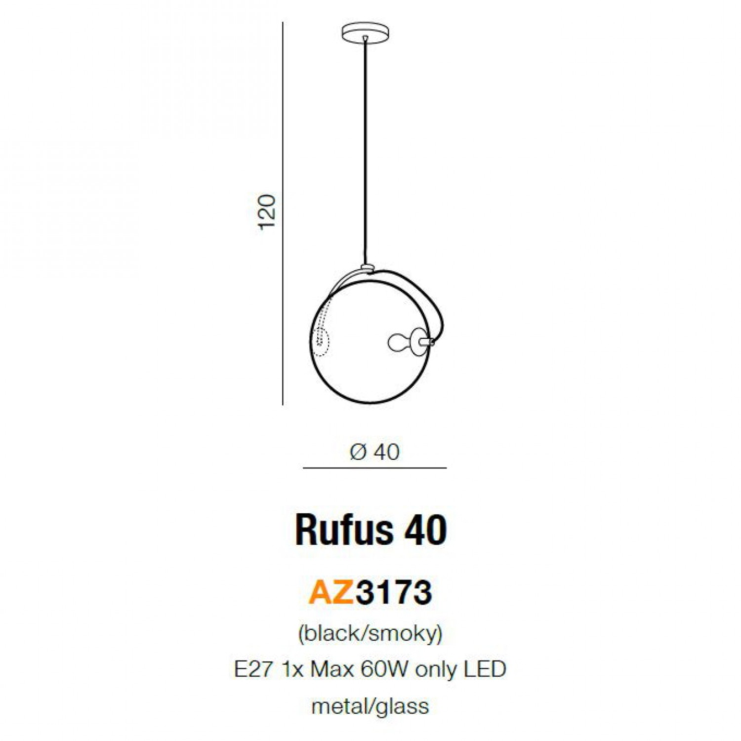 Підвісний світильник AZzardo RUFUS 40 AZ3173
