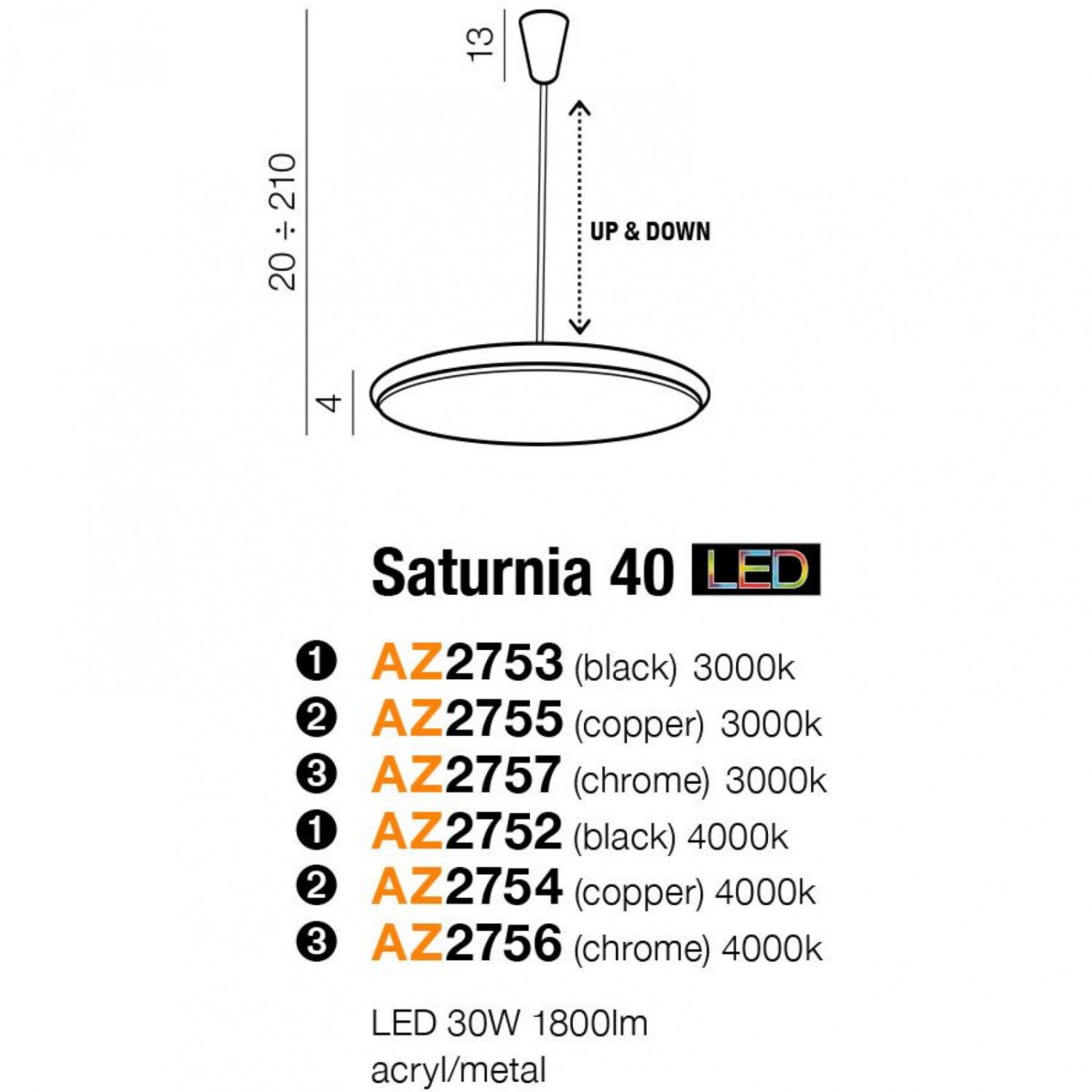 Підвісний світильник AZzardo SATURNIA 40 3000K BLACK AZ2753