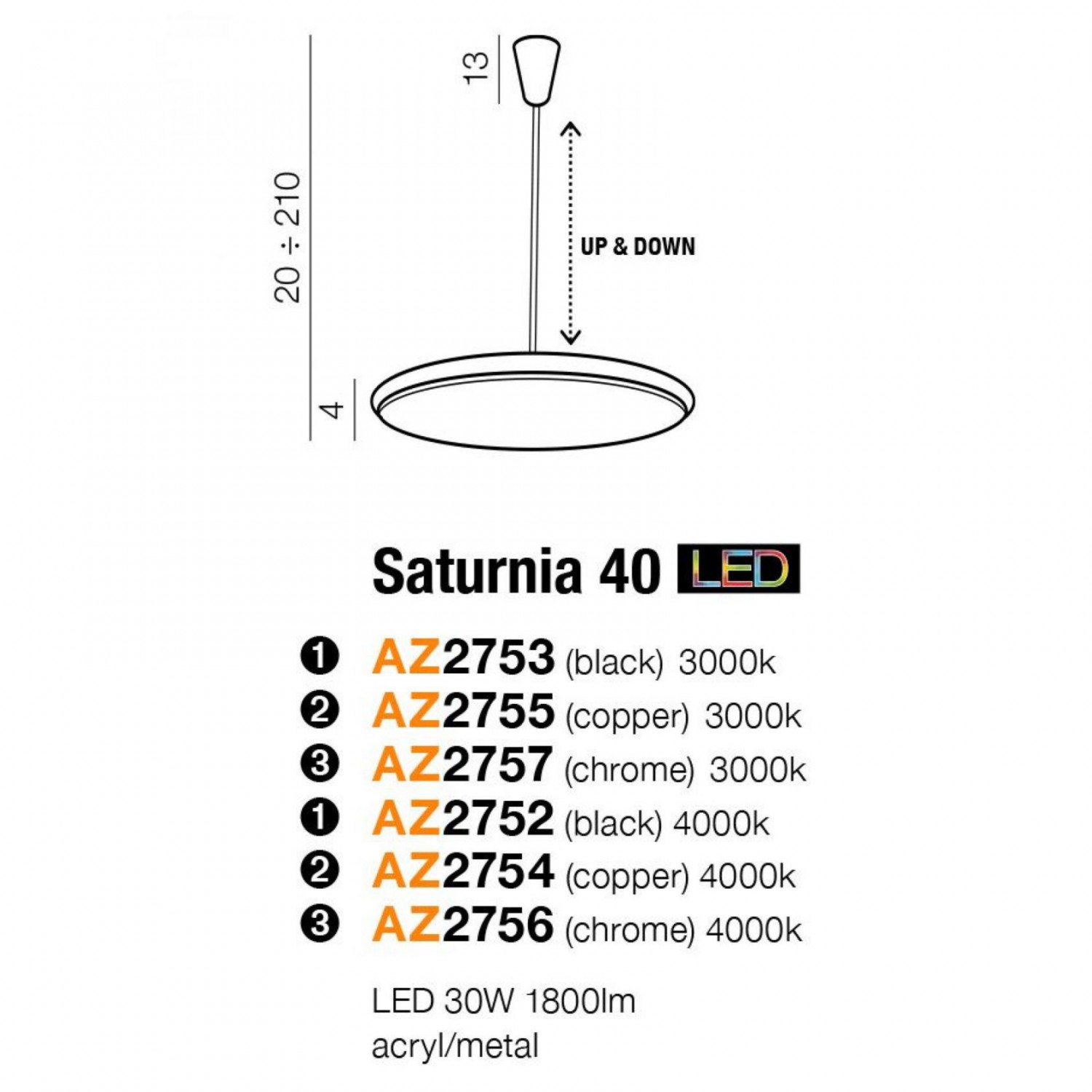 Підвісний світильник AZzardo SATURNIA 40 4000K BLACK AZ2752