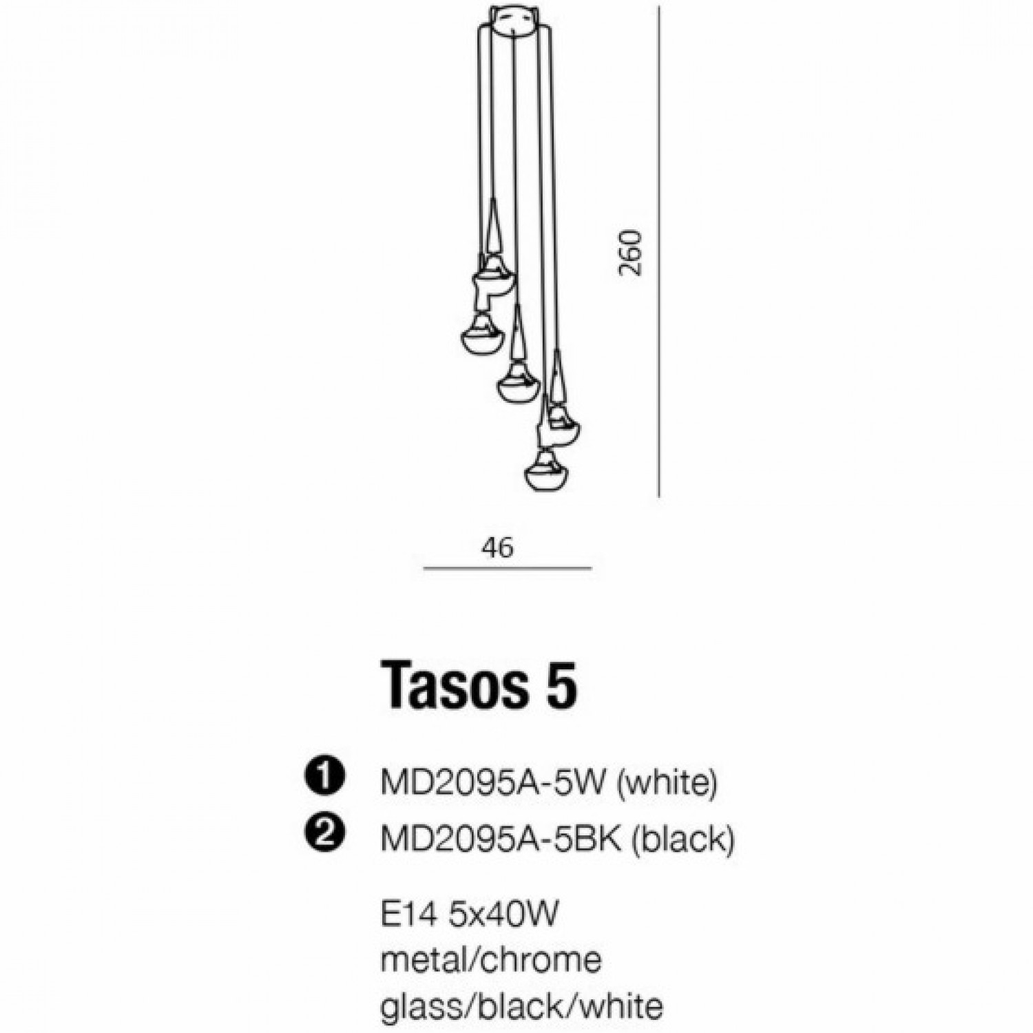 Підвісний світильник AZzardo TASOS 5 BLACK AZ0981