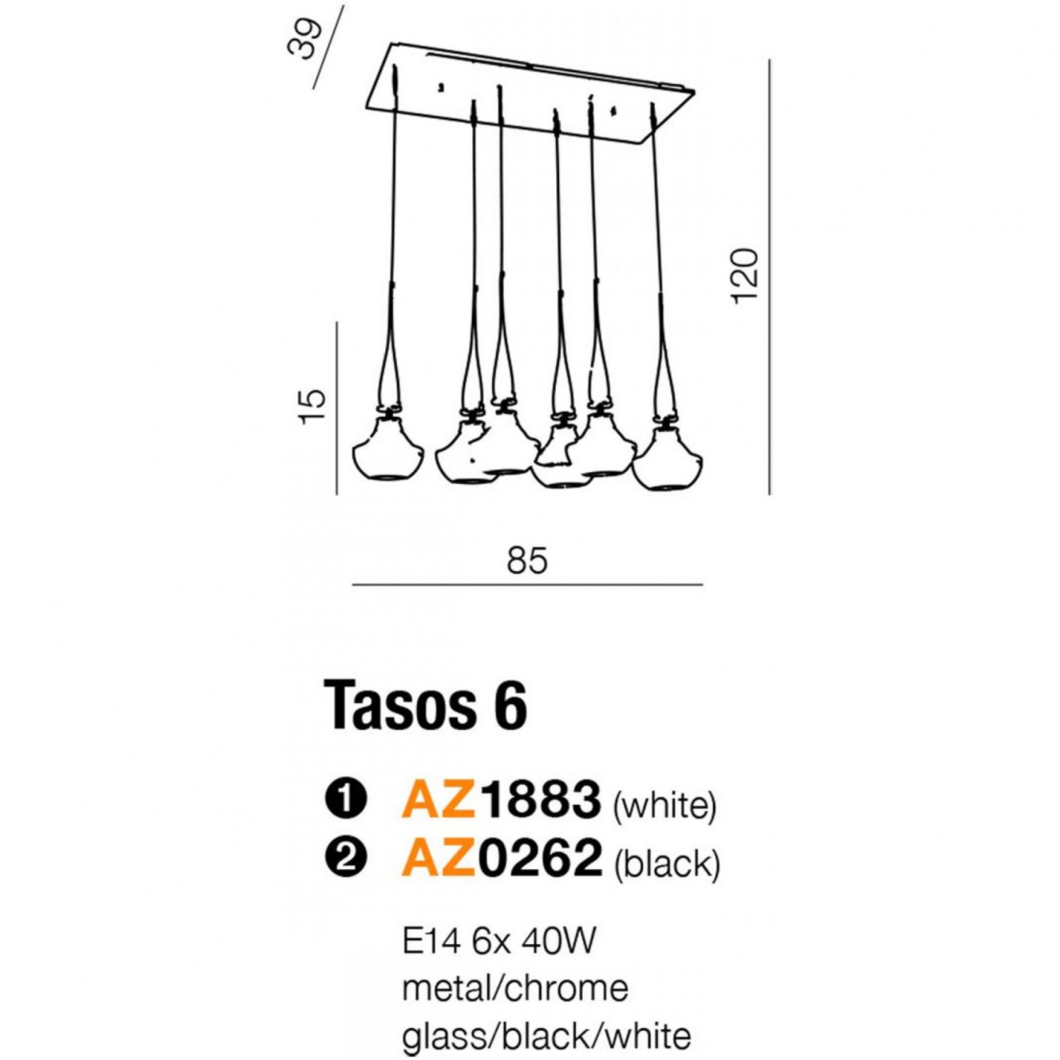 Подвесной светильник AZzardo TASOS 6 WHITE AZ1883