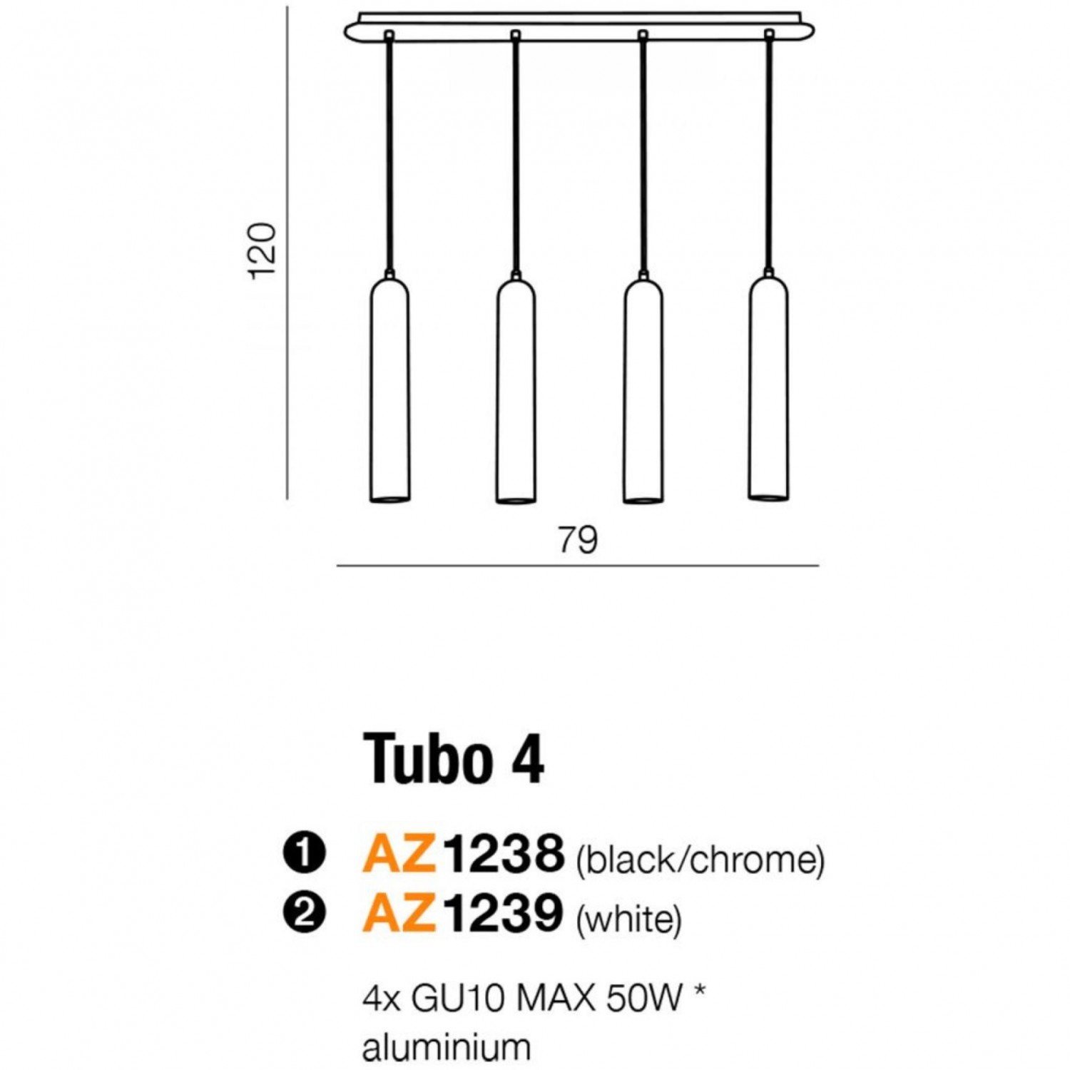 Підвісний світильник AZzardo TUBO 4 BLACKCHROM AZ1238