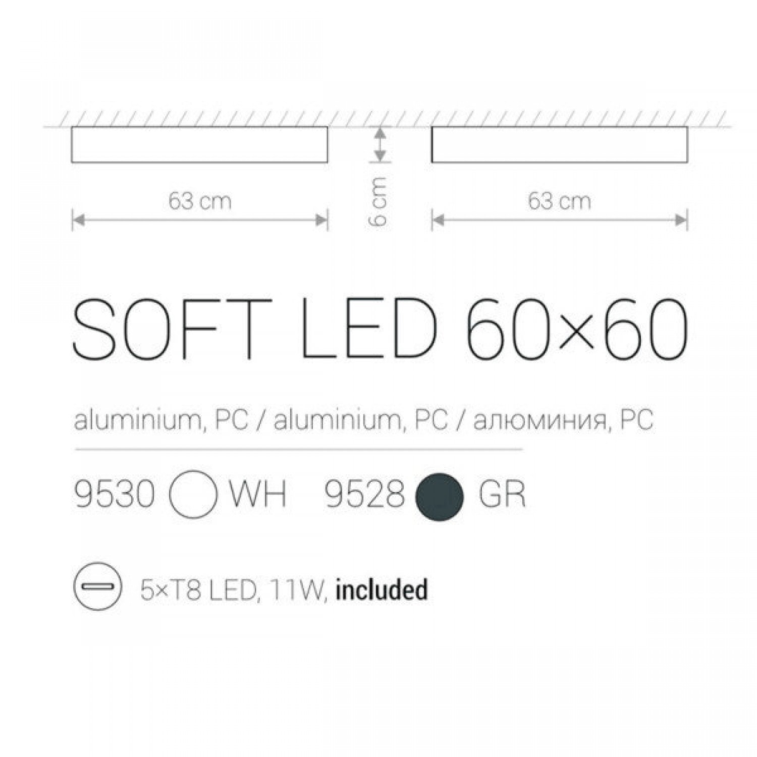 Світильник для стелі Nowodvorski SOFT LED GRAPHITE 60X60 9528
