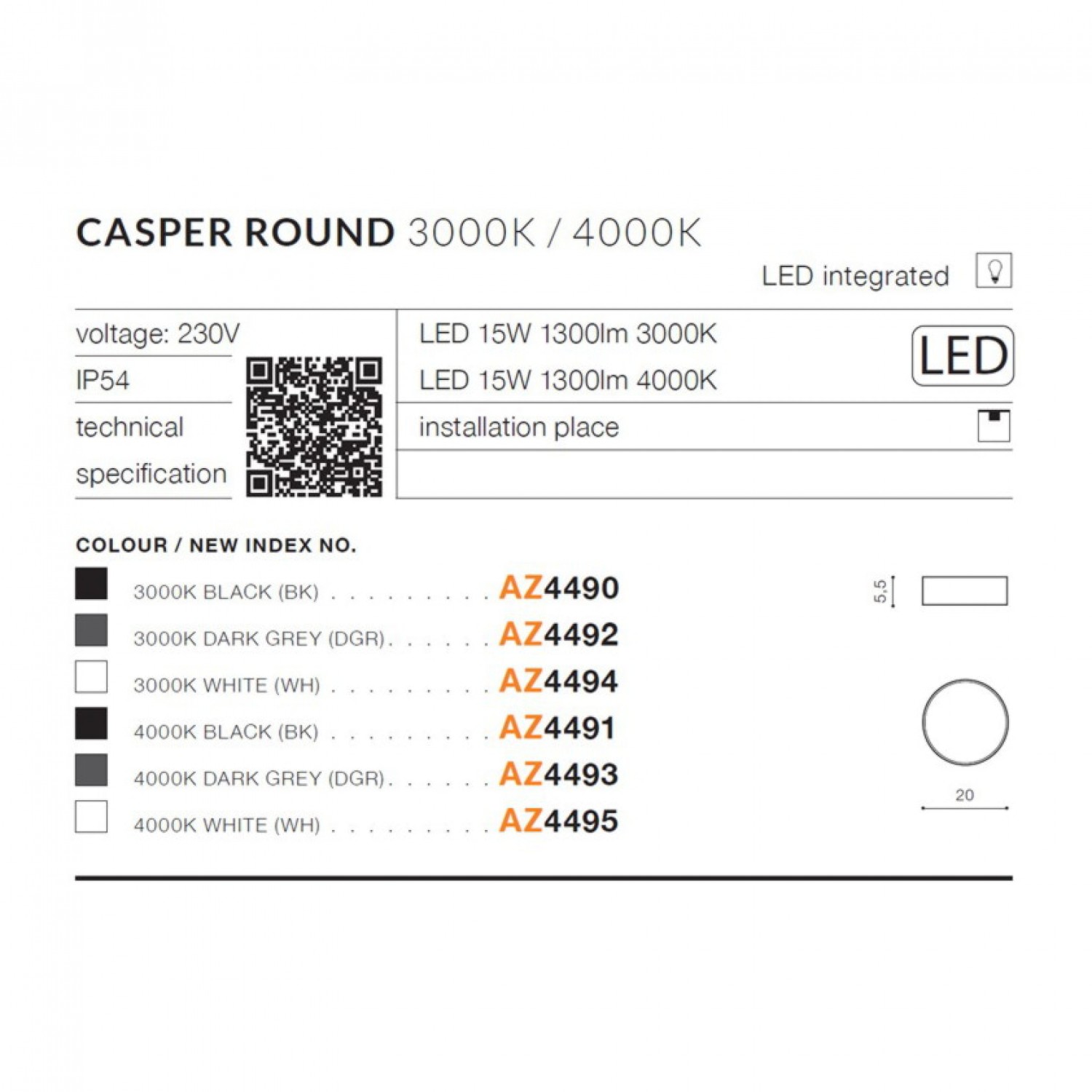Потолочный светильник AZzardo CASPER ROUND 3000K BK AZ4490