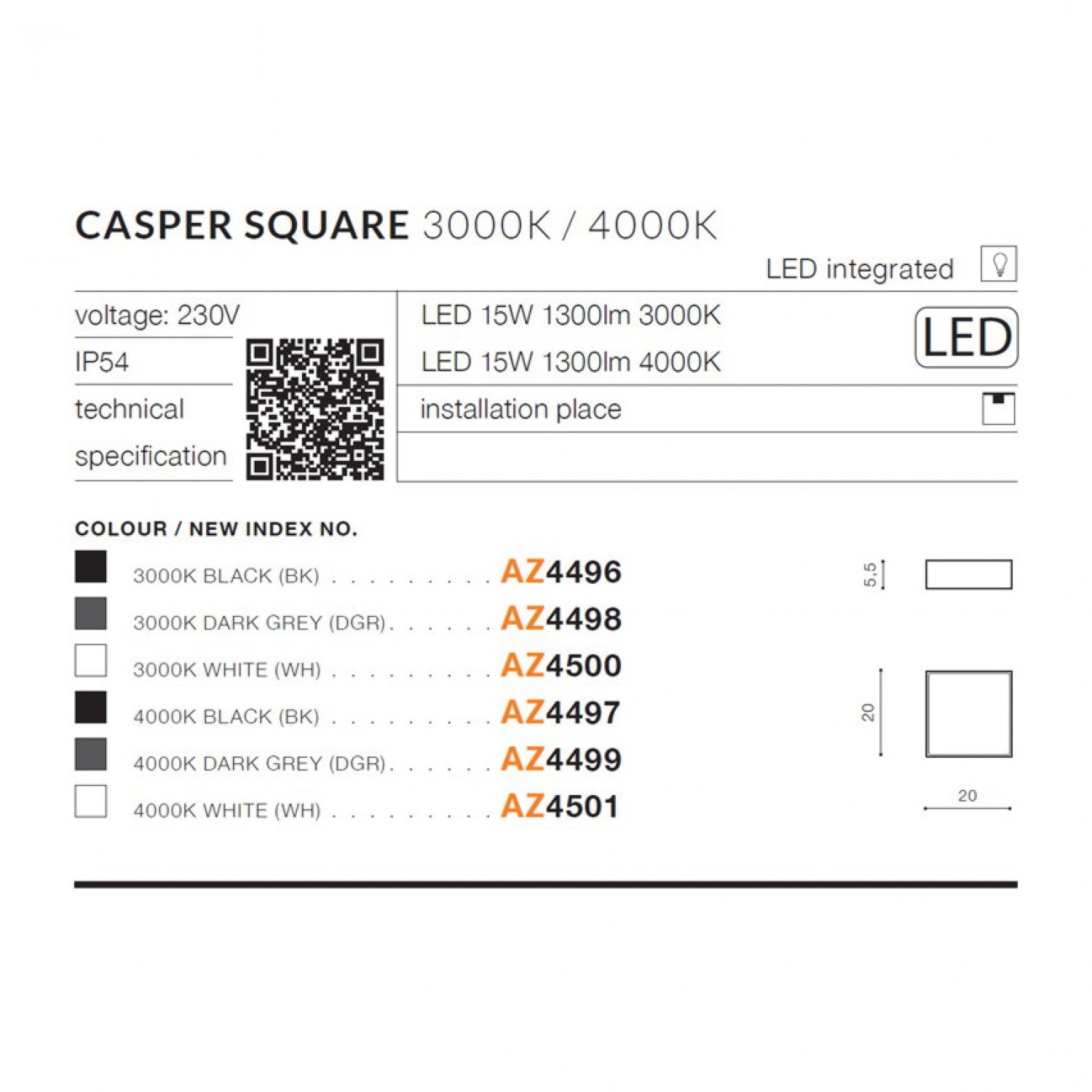 Потолочный светильник AZzardo CASPER SQUARE 3000K WH AZ4500