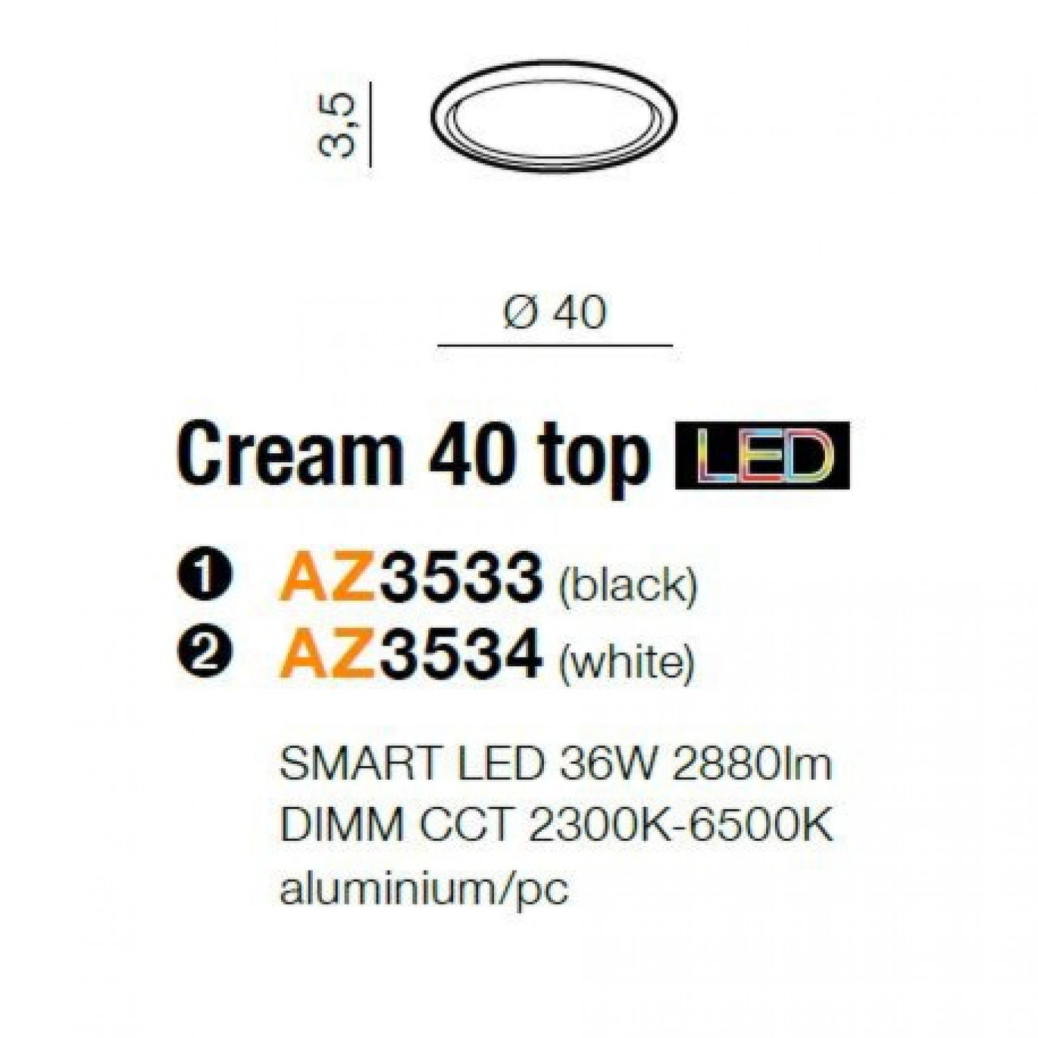 Стельовий світильник AZzardo Cream 40 Top Smart AZ3533