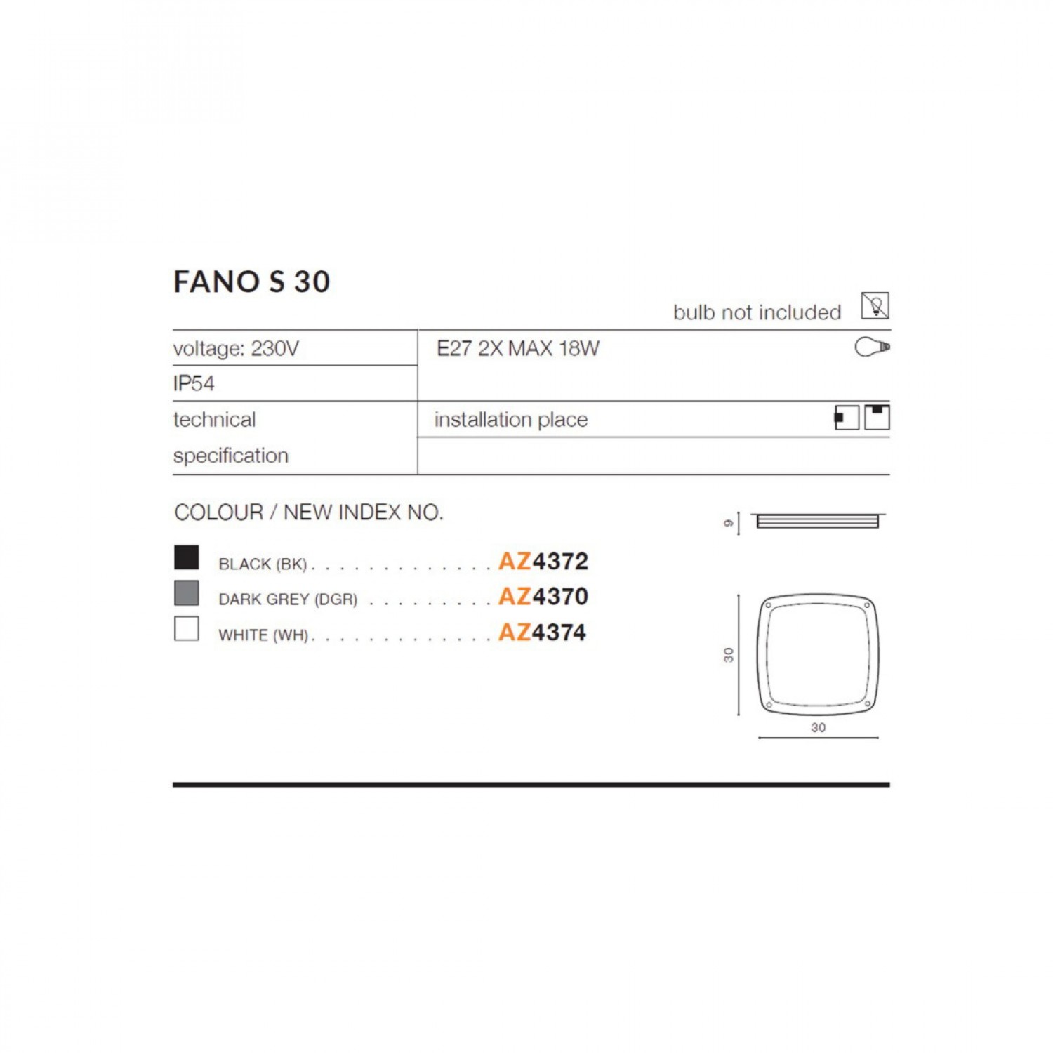 Потолочный светильник AZzardo FANO S 30 BK AZ4372