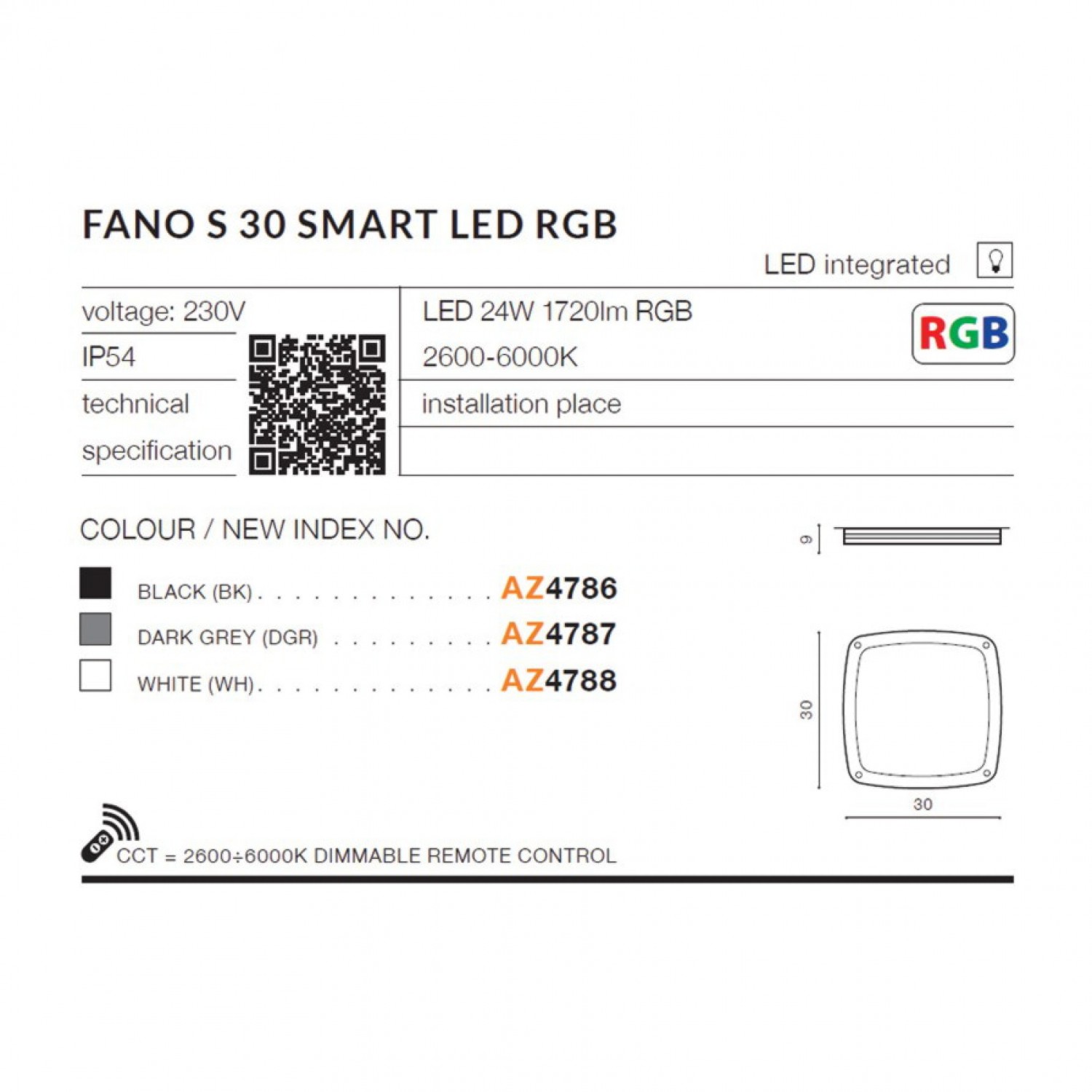 Потолочный светильник AZzardo FANO S 30 SMART LED BK AZ4786