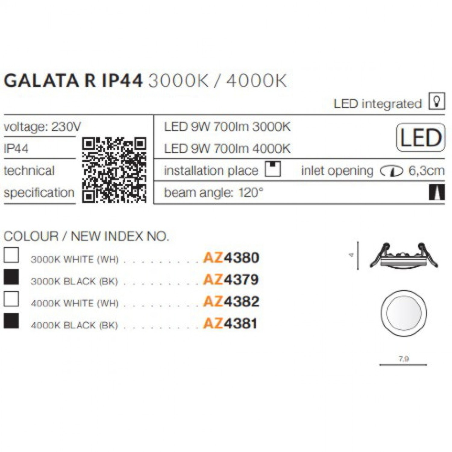 Потолочный светильник AZzardo GALATA R 3000K BK AZ4379