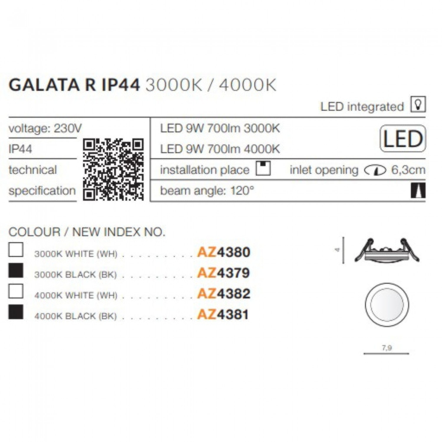 Стельовий світильник AZzardo GALATA R 4000K BK AZ4381