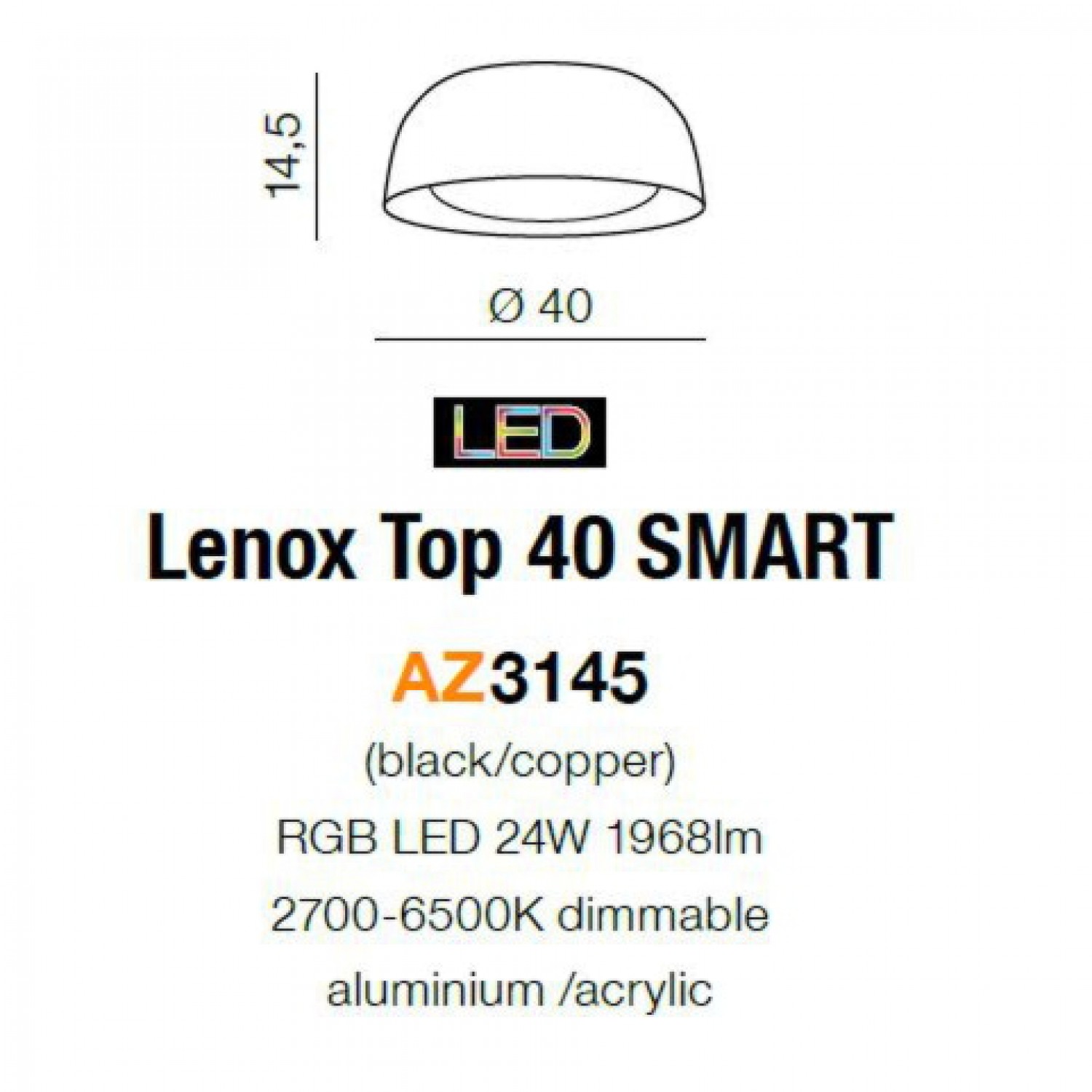 Потолочный светильник AZzardo Lenox Top 40 Smart + Remote Control  AZ3145