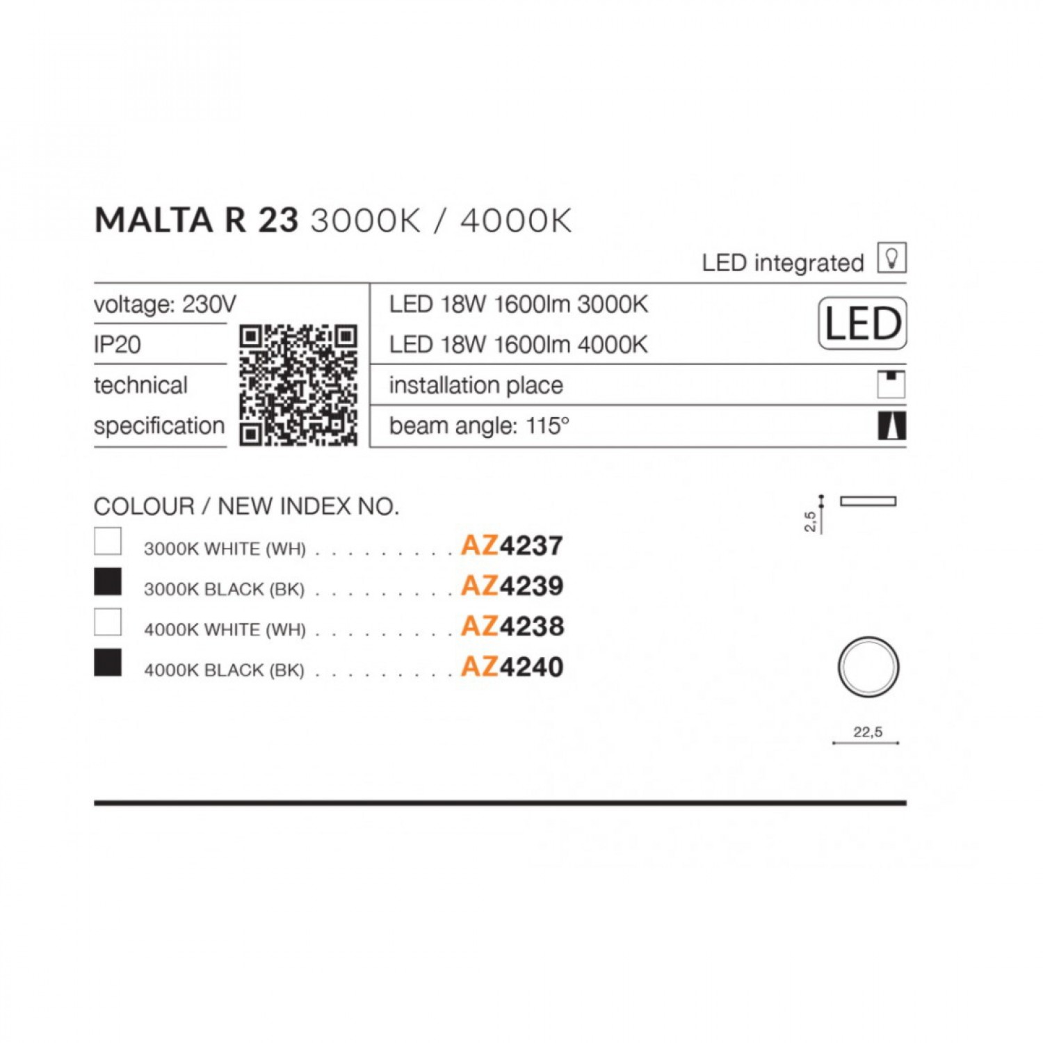 Стельовий світильник AZzardo MALTA R 23 3000K BK AZ4239
