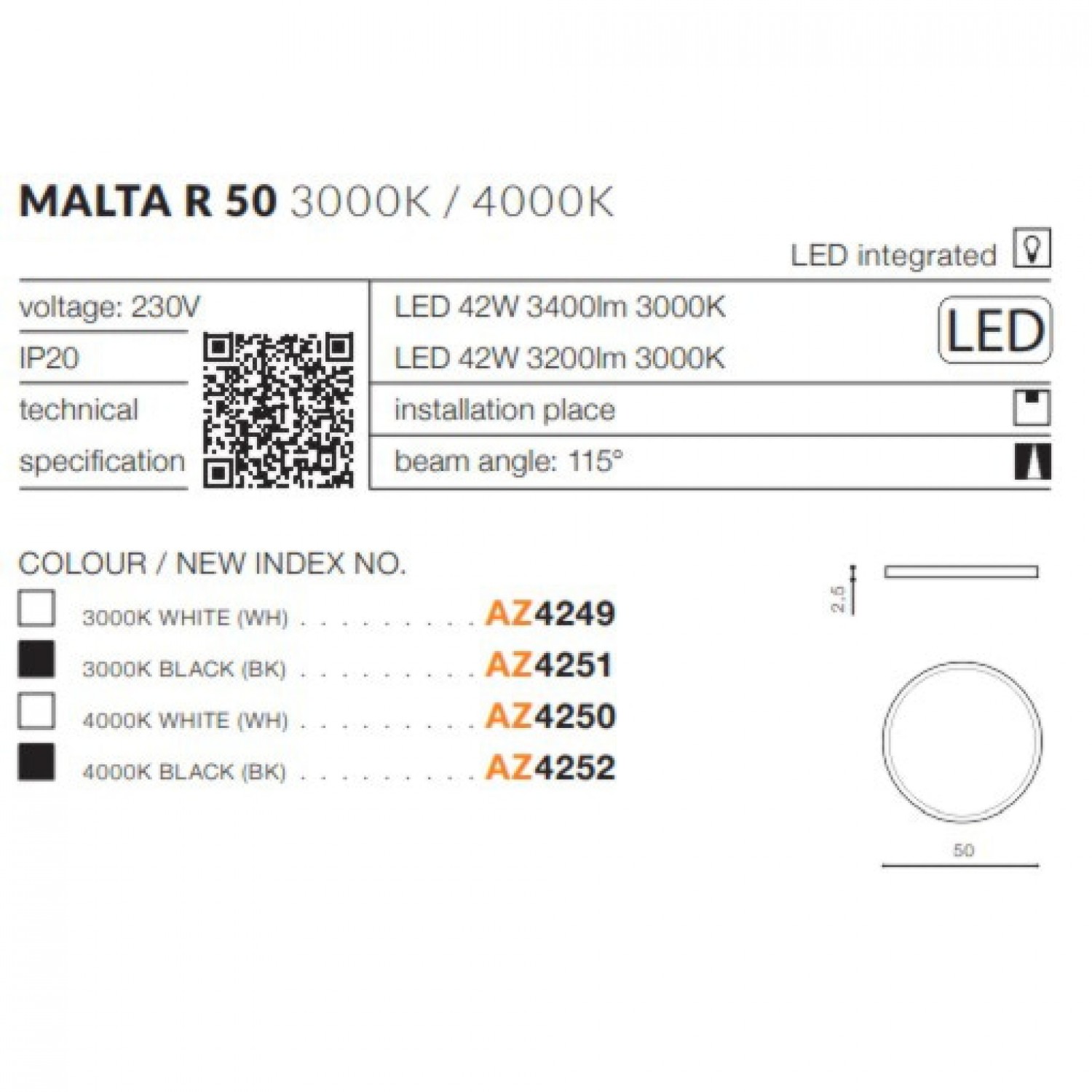 Стельовий світильник AZzardo MALTA R 50 4000K BK AZ4252