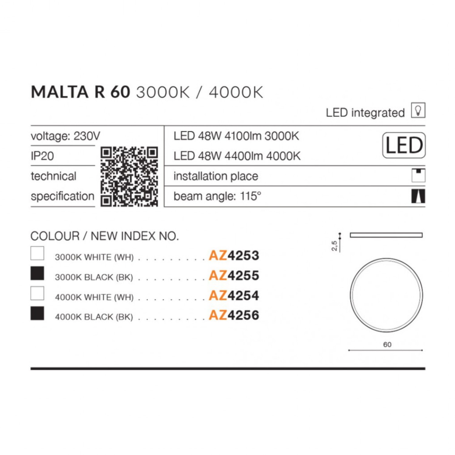Стельовий світильник AZzardo MALTA R 60 4000K WH AZ4254