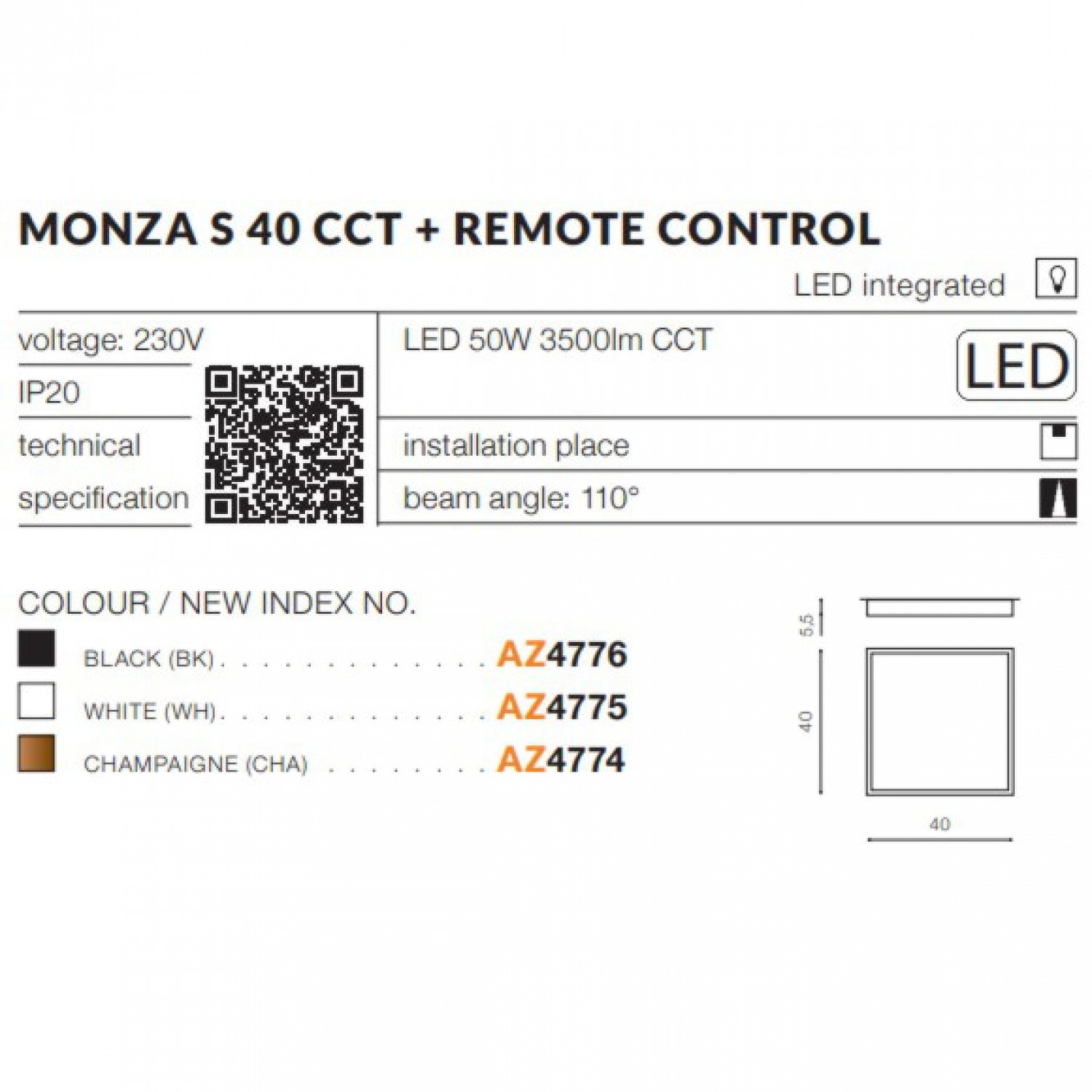 Стельовий світильник AZzardo MONZA S 40 CCT REMOTE CONTROL (WH) AZ4775