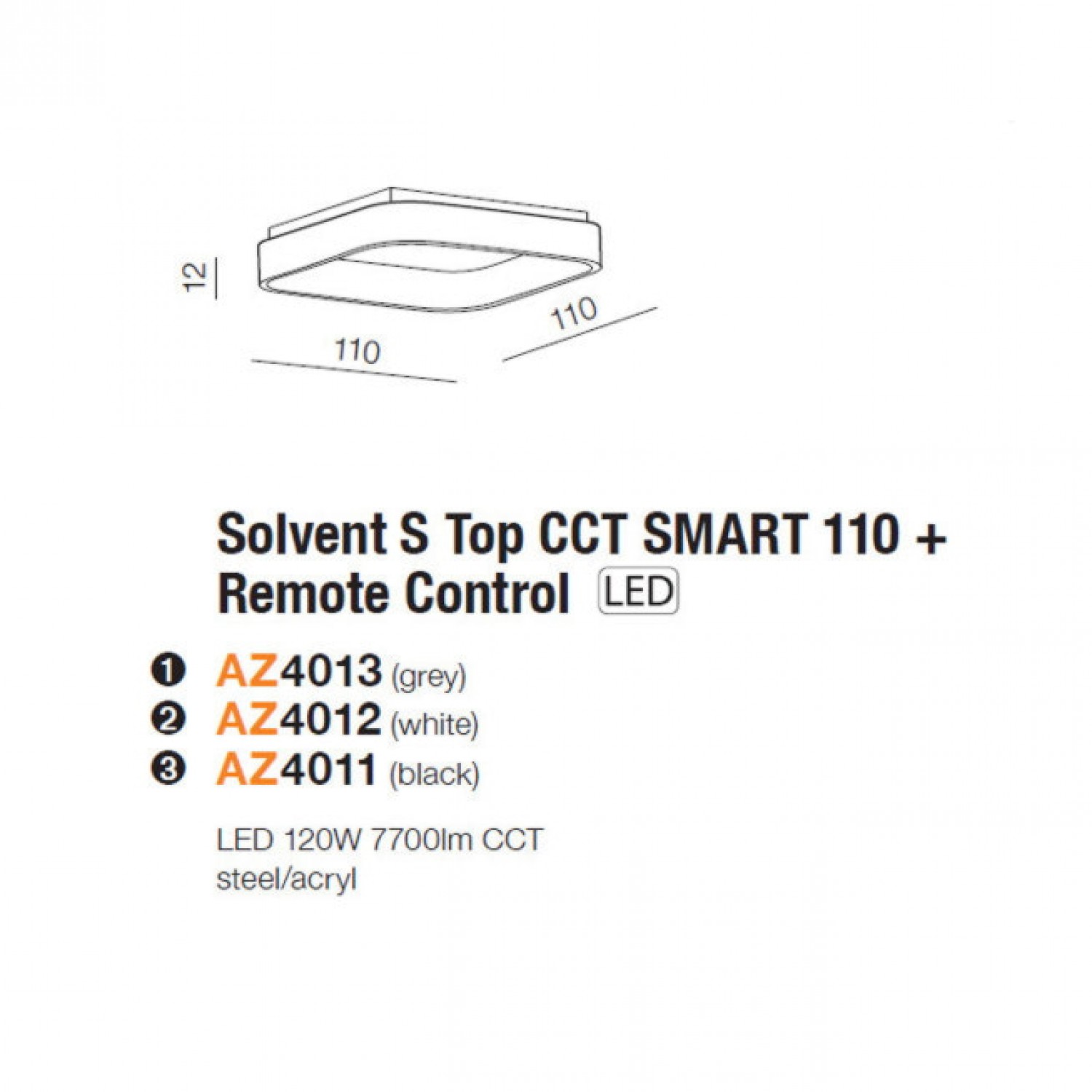 Потолочный светильник AZzardo Solvent S Top CCT Smart 110 + Remote Control  AZ4011
