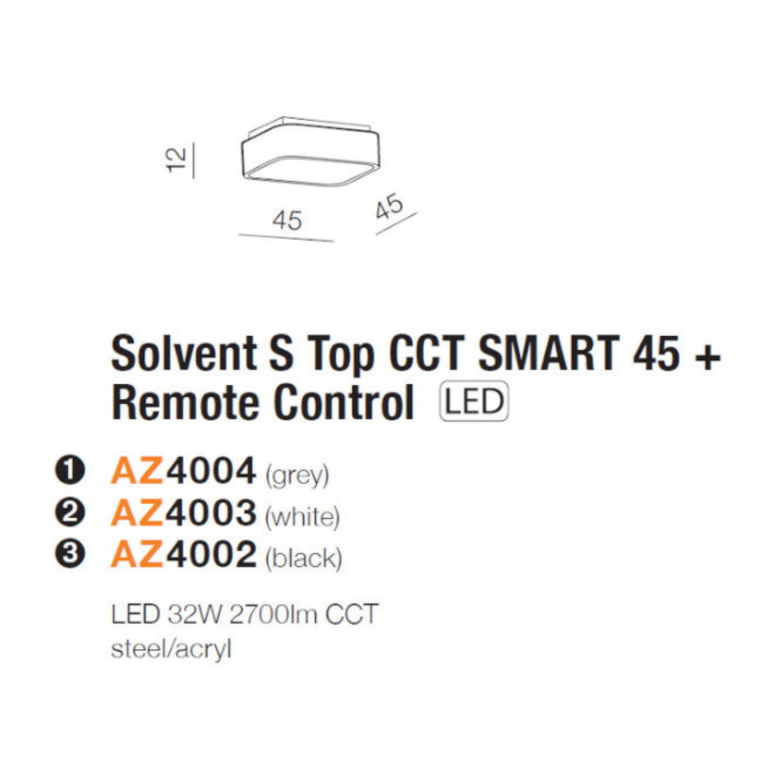 Потолочный светильник AZzardo Solvent S Top CCT Smart 45 + Remote Control  AZ4002