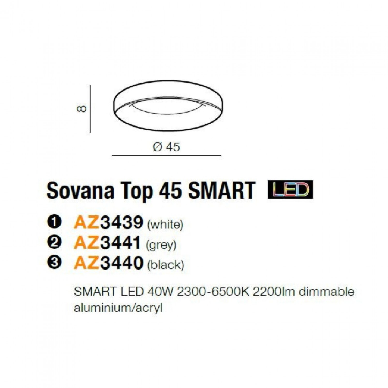 Стельовий світильник AZzardo Sovana Top 45 CCT Smart AZ3440