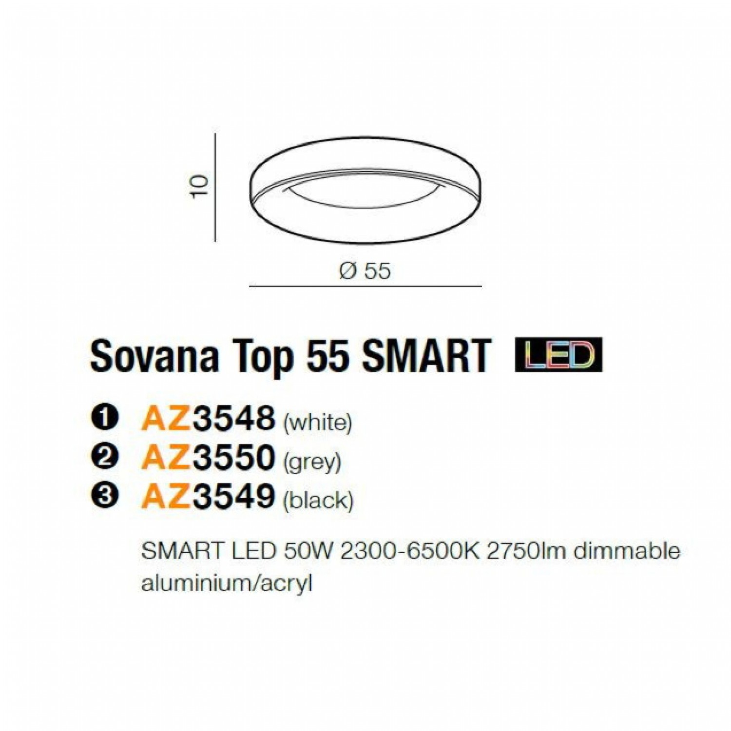 Стельовий світильник AZzardo Sovana Top 55 CCT Smart AZ3550