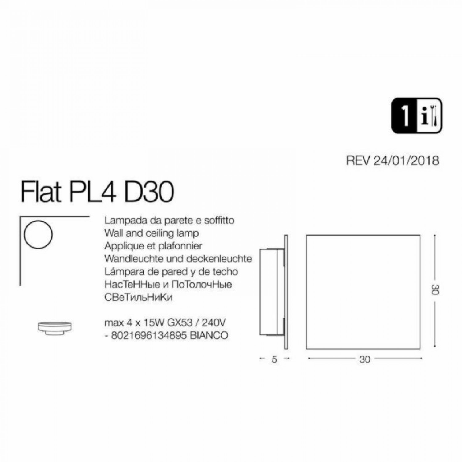 Потолочный светильник Ideal Lux FLAT PL4 D30 134895
