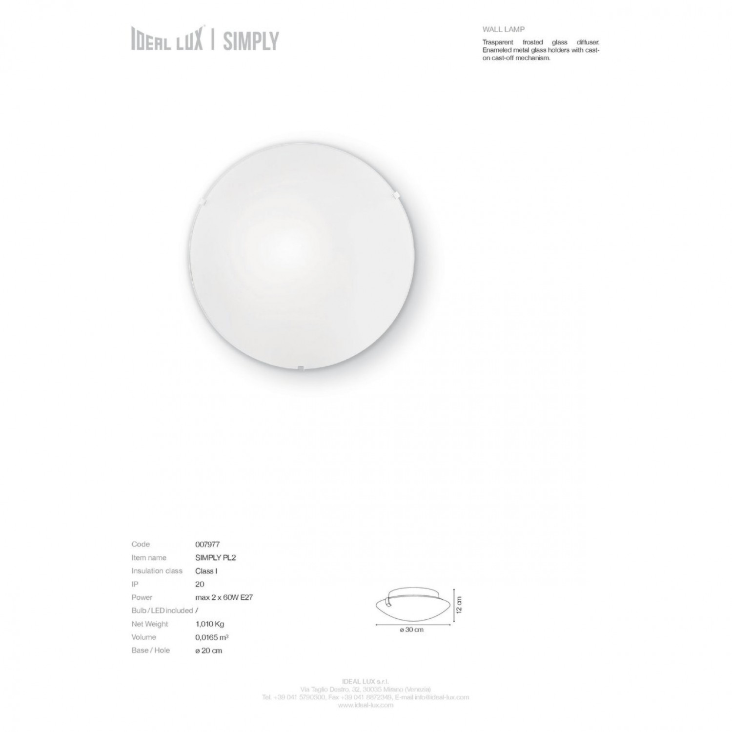 Стельовий світильник Ideal Lux SIMPLY PL2 007977