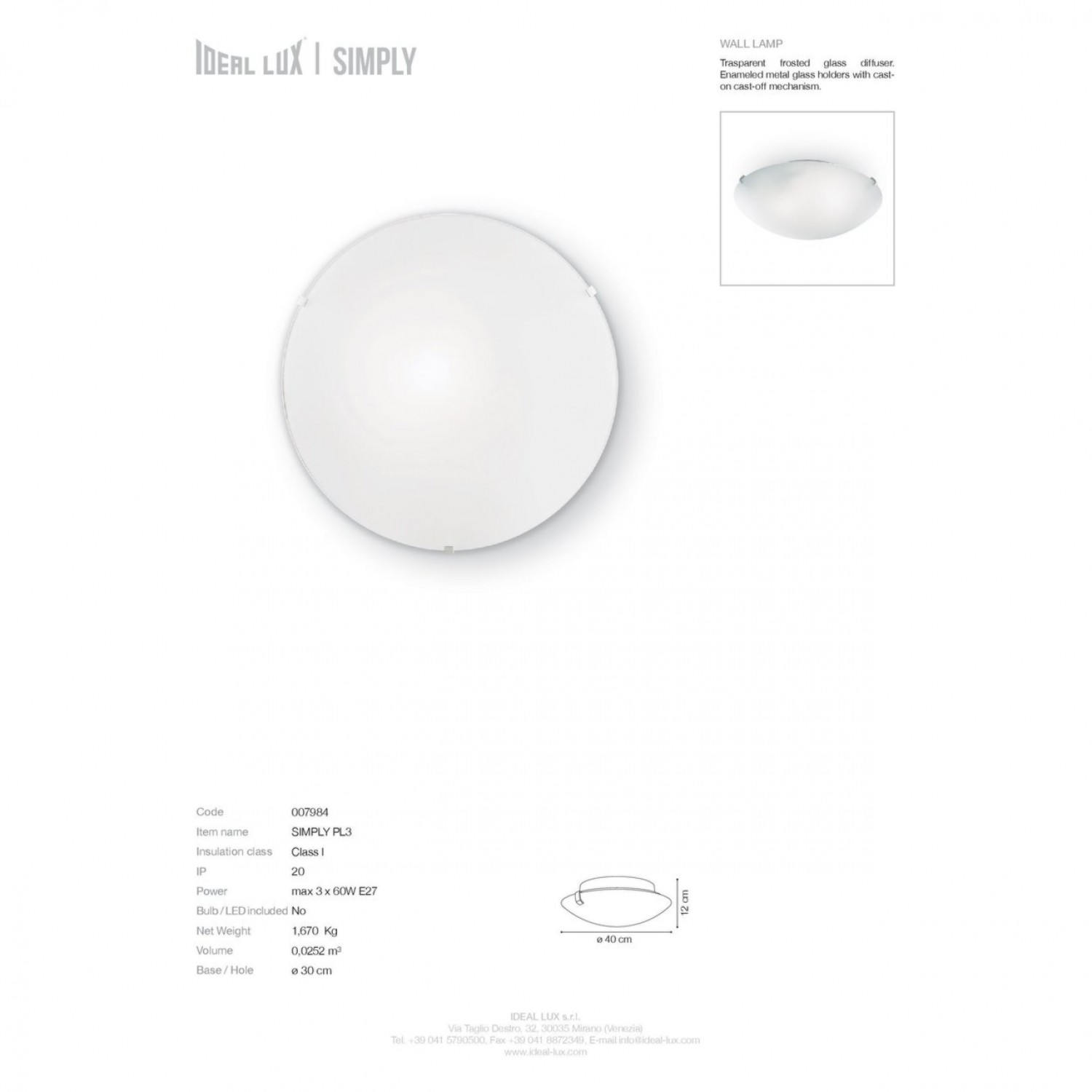 Потолочный светильник Ideal Lux SIMPLY PL3 007984
