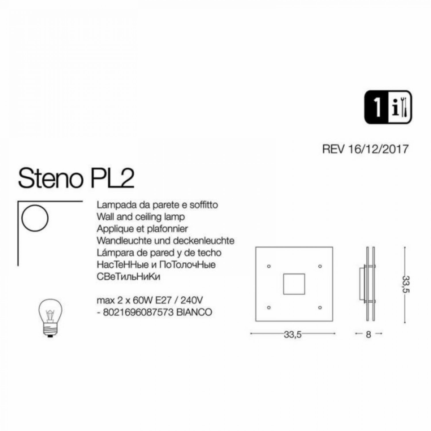 Потолочный светильник Ideal Lux STENO PL2 087573