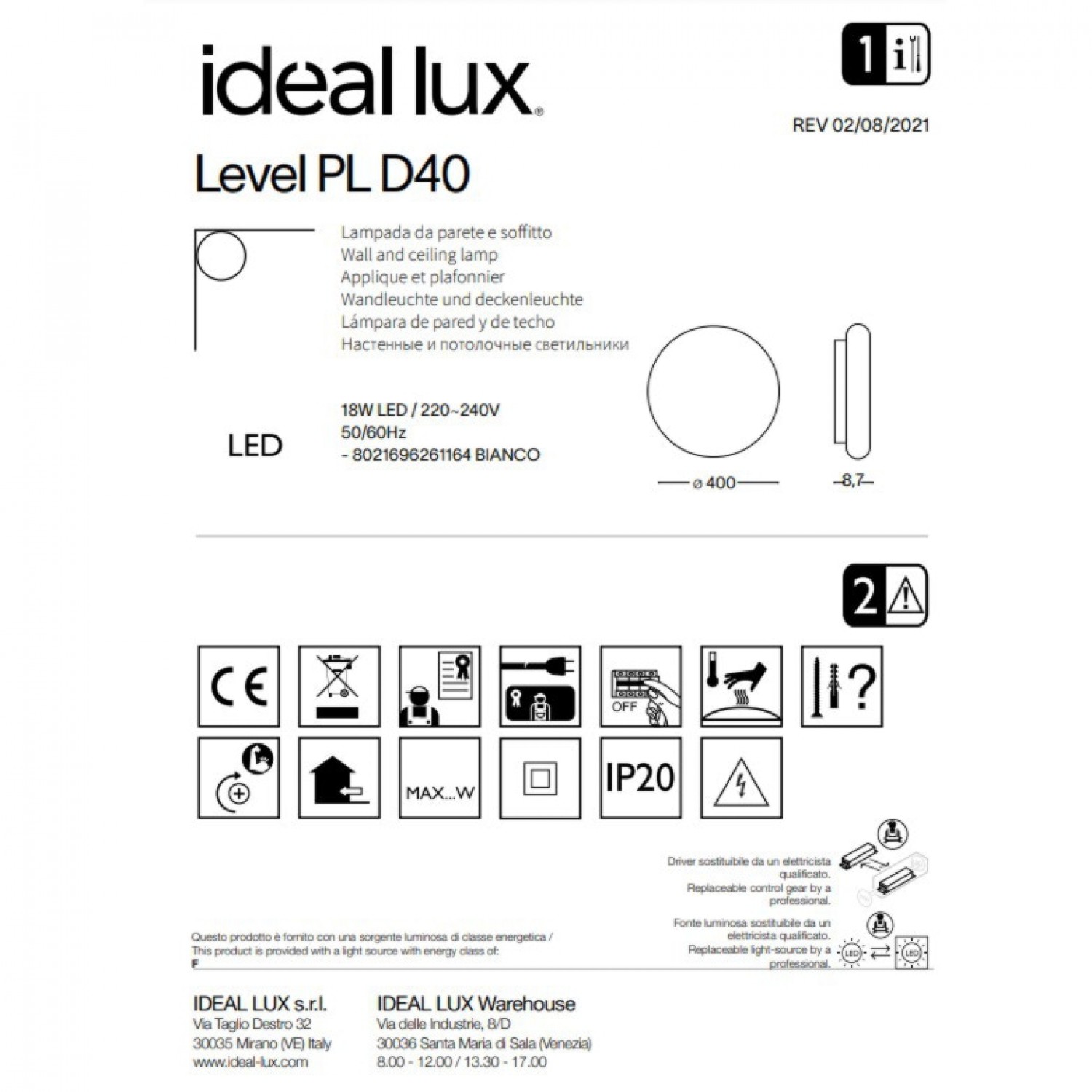 Стельовий світильник Ideal Lux Level pl d40 261164