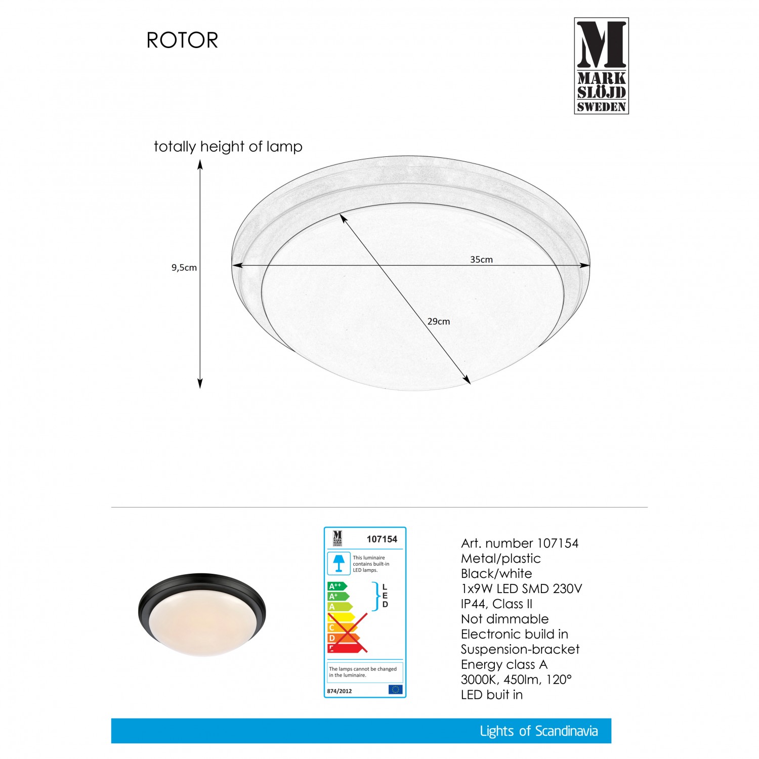Потолочный светильник MarkSlojd Sweden ROTOR Plafond LED 35cm Black/White 107154