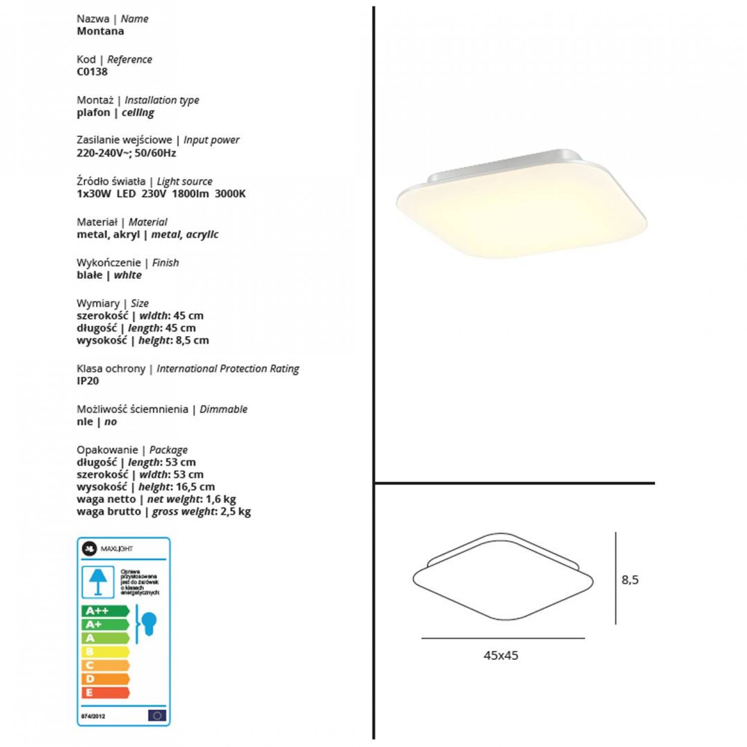 Потолочный светильник MaxLight MONTANA C0138