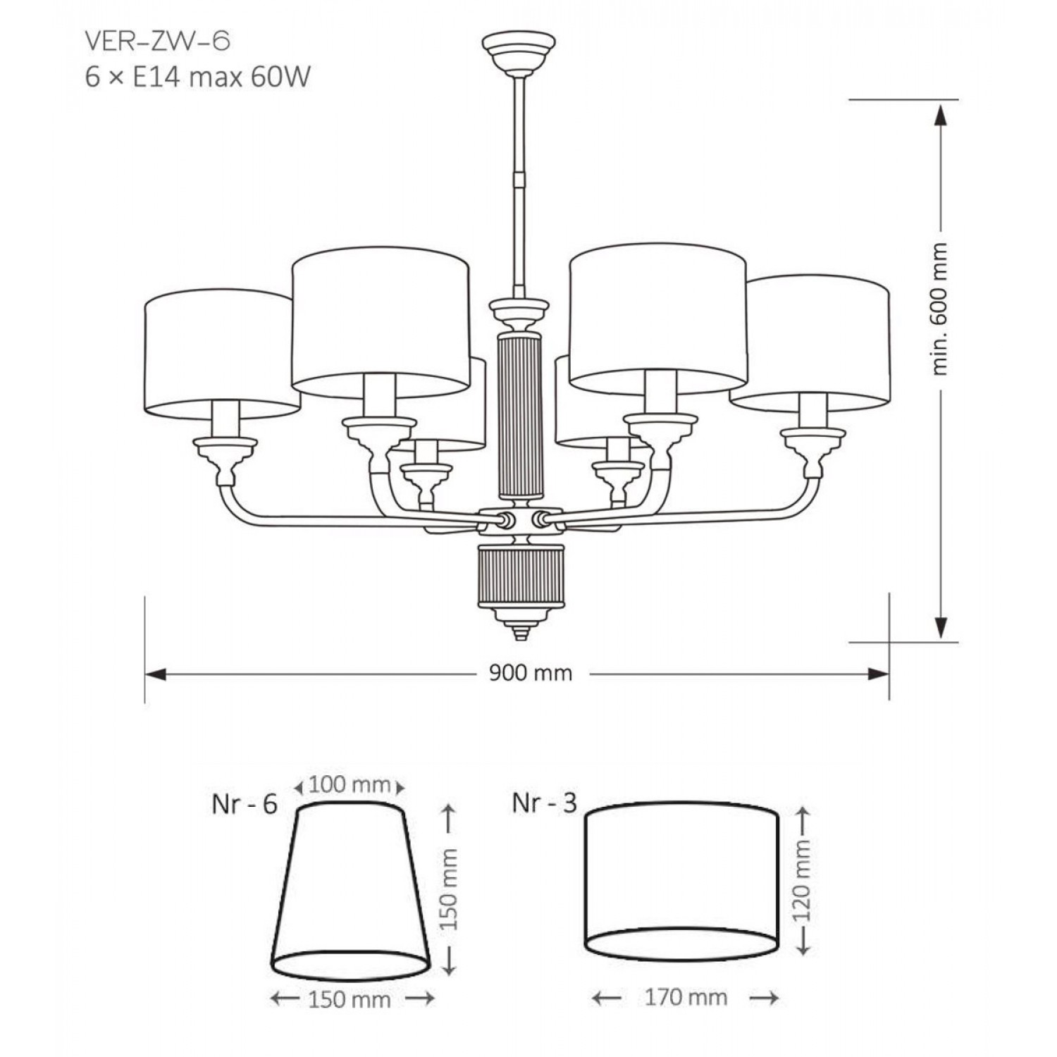 Потолочная люстра Kutek VERDE VER-ZW-6(T)