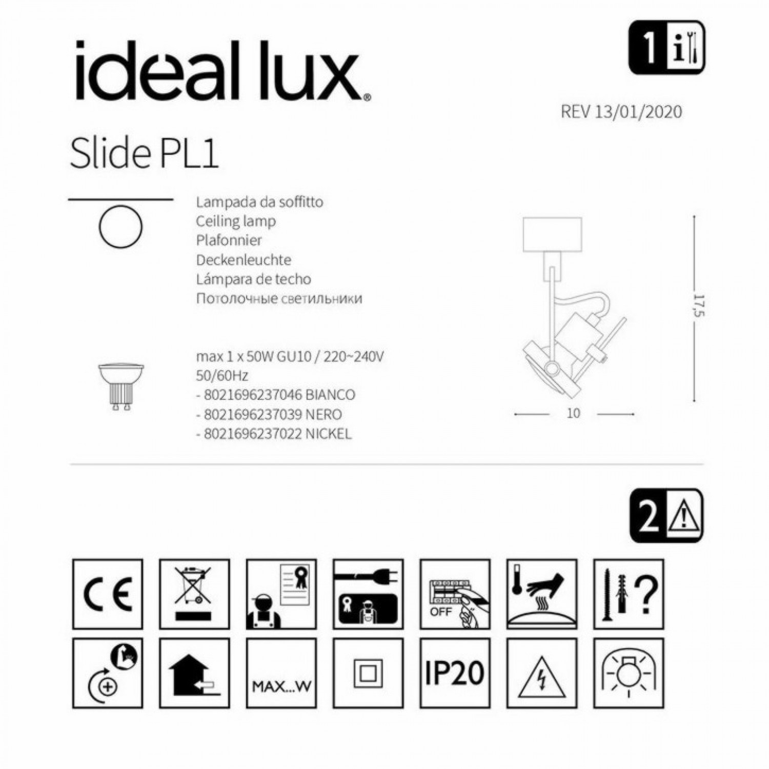 Спот Ideal Lux SLIDE PL1 NERO 237039