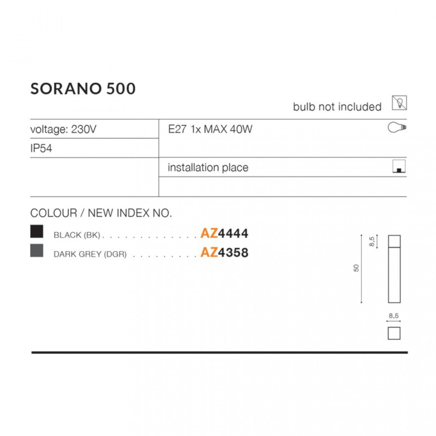 Столбик AZzardo SORANO 500 DGR AZ4358