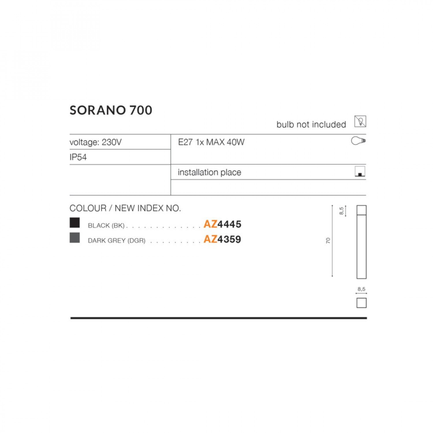 Стовпчик AZzardo SORANO 700 DGR AZ4359