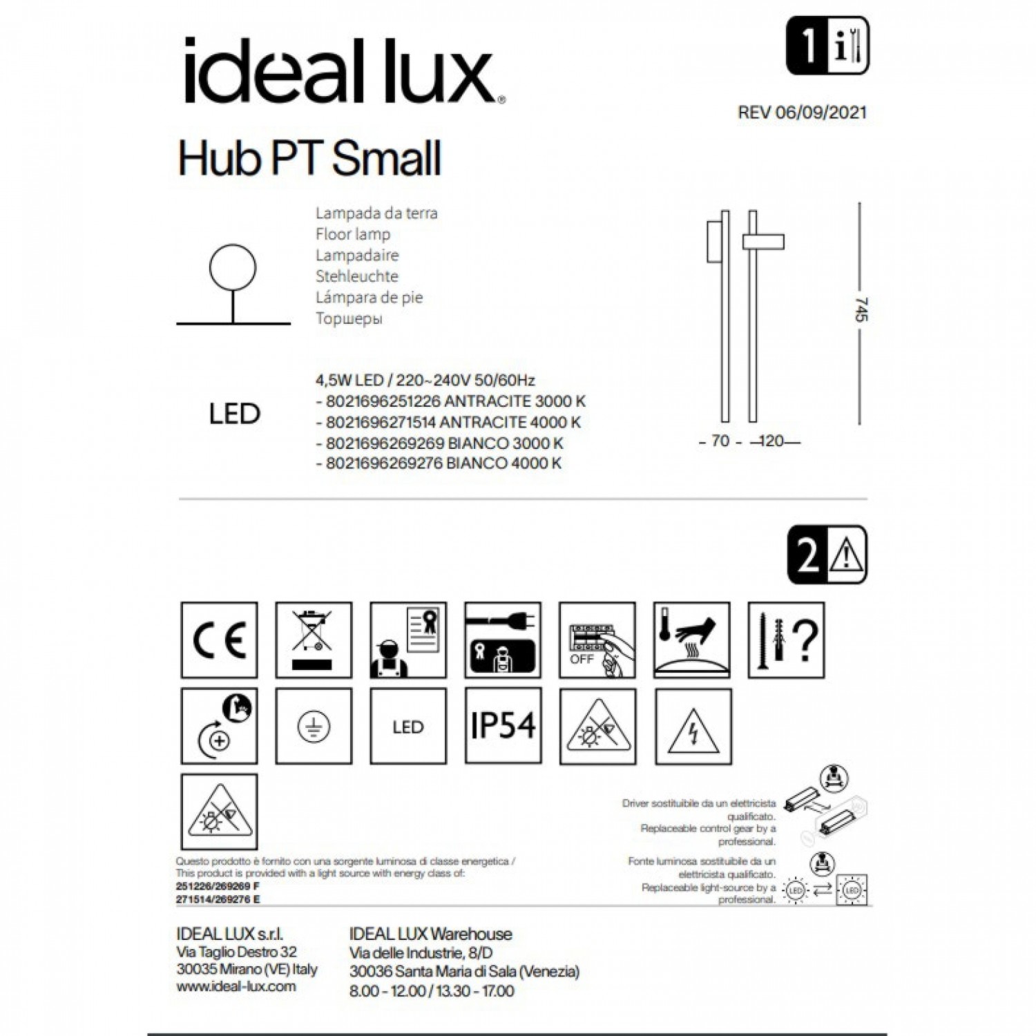 Стовпчик Ideal Lux Hub pt small 4000k 269276