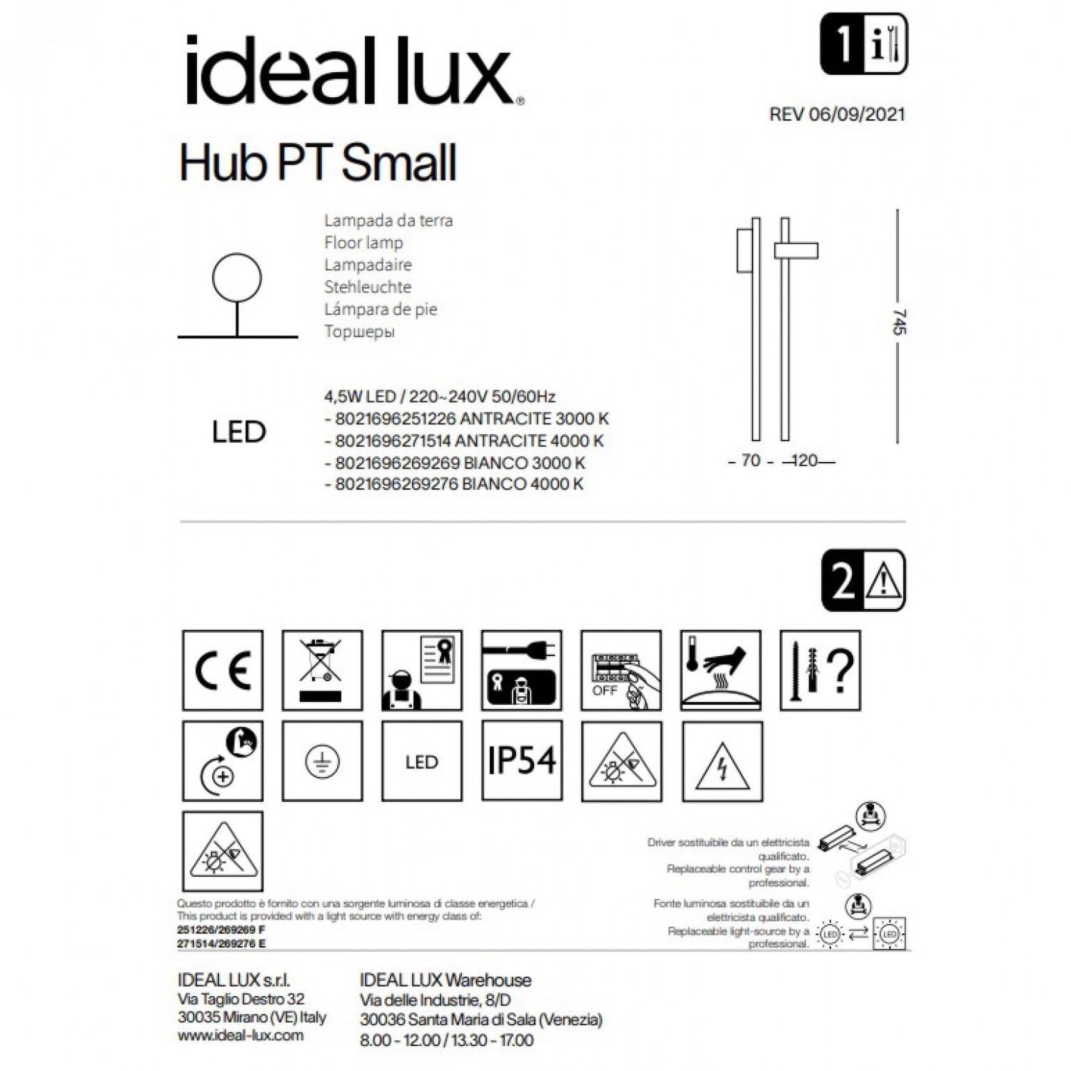 Столбик Ideal Lux Hub pt small 4000k 271514
