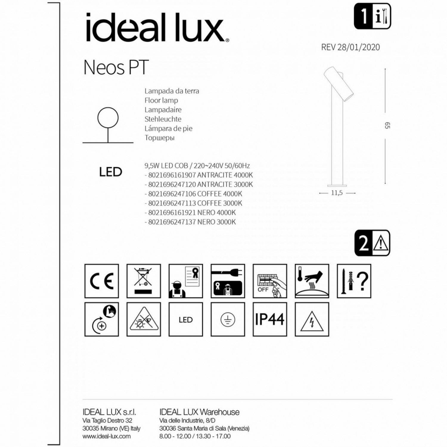 Столбик Ideal Lux NEOS PT NERO 4000K 161921