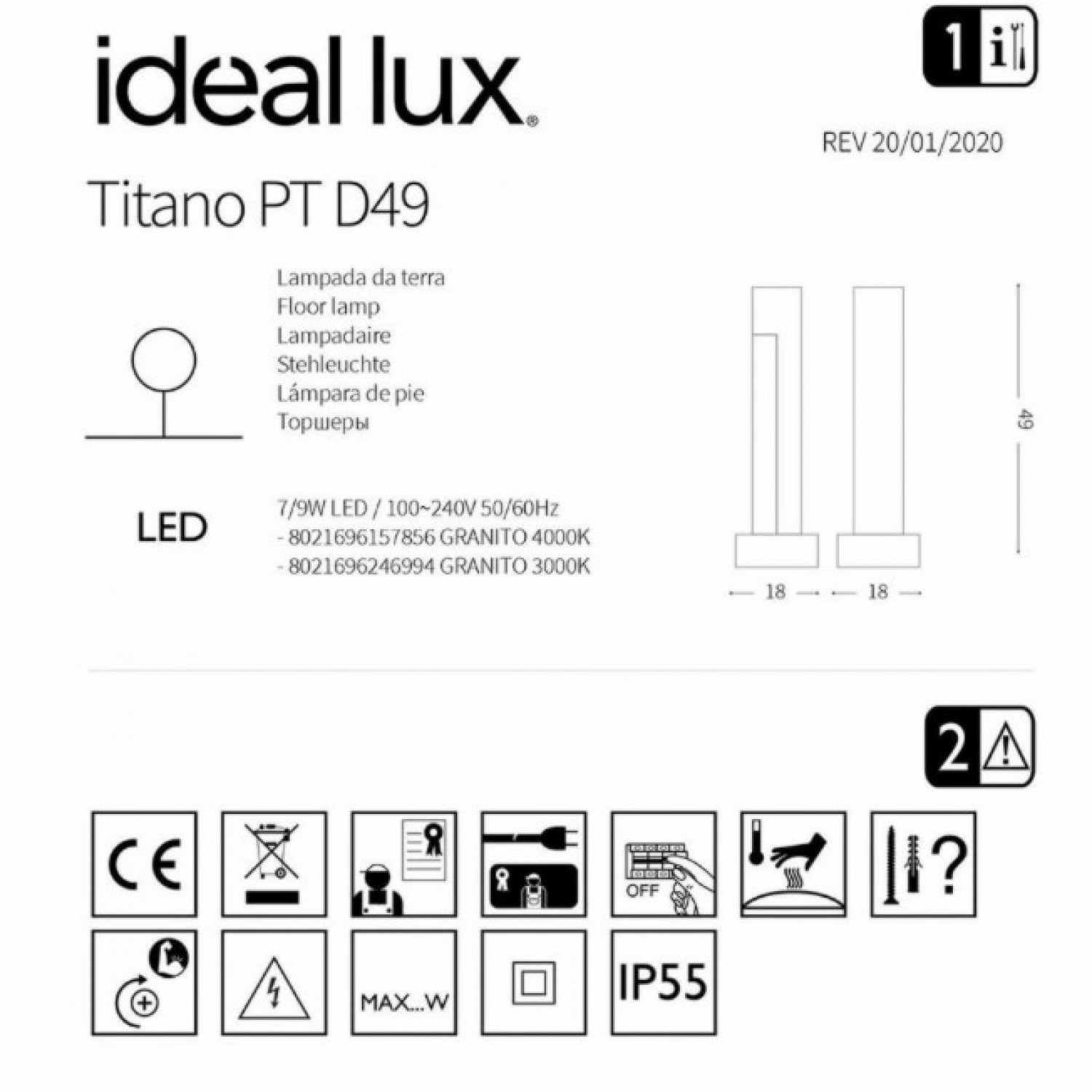 Столбик Ideal Lux TITANO PT D49 4000K 157856