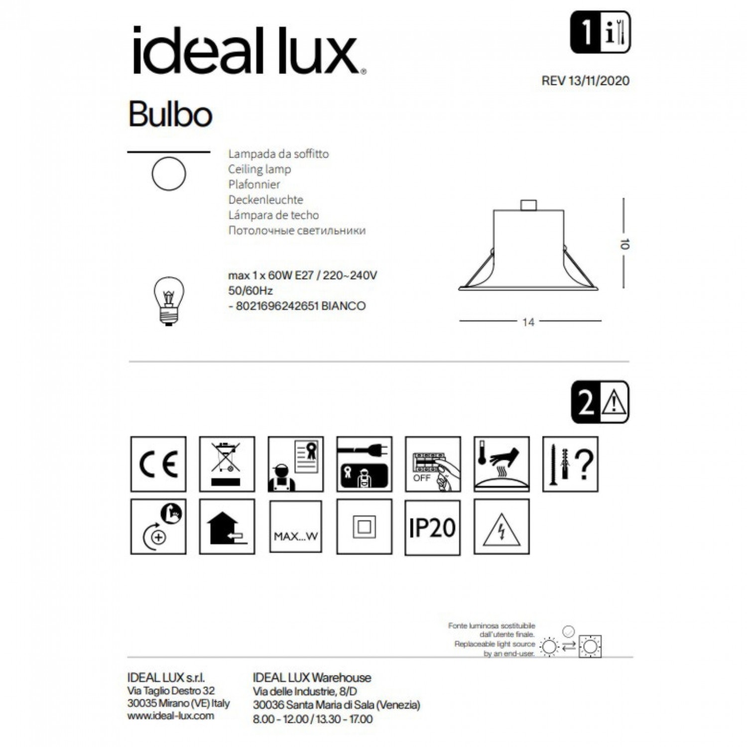 Точковий світильник Ideal Lux Bulbo 242651