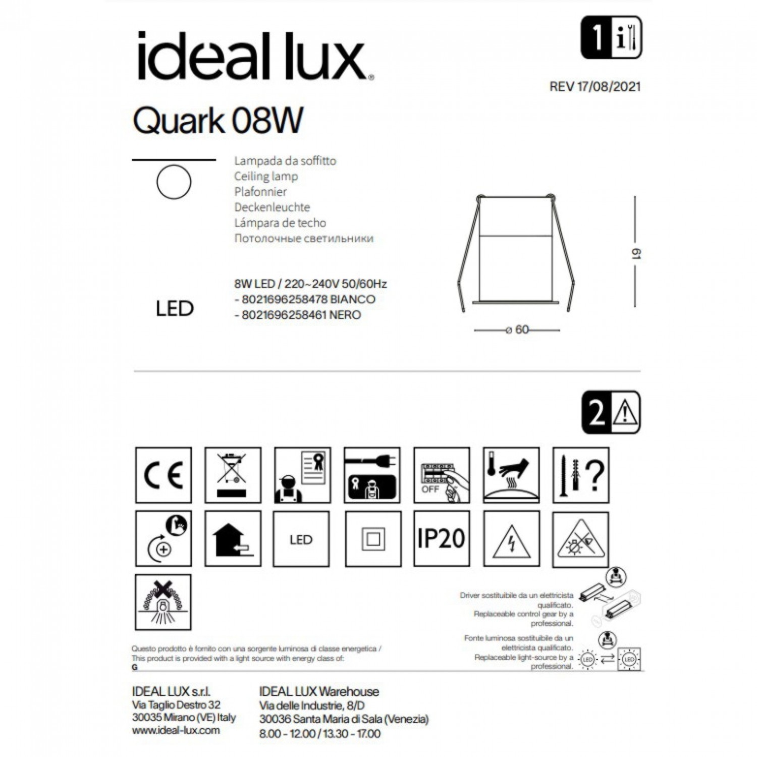 Точковый светильник Ideal Lux Quark 08w 258478