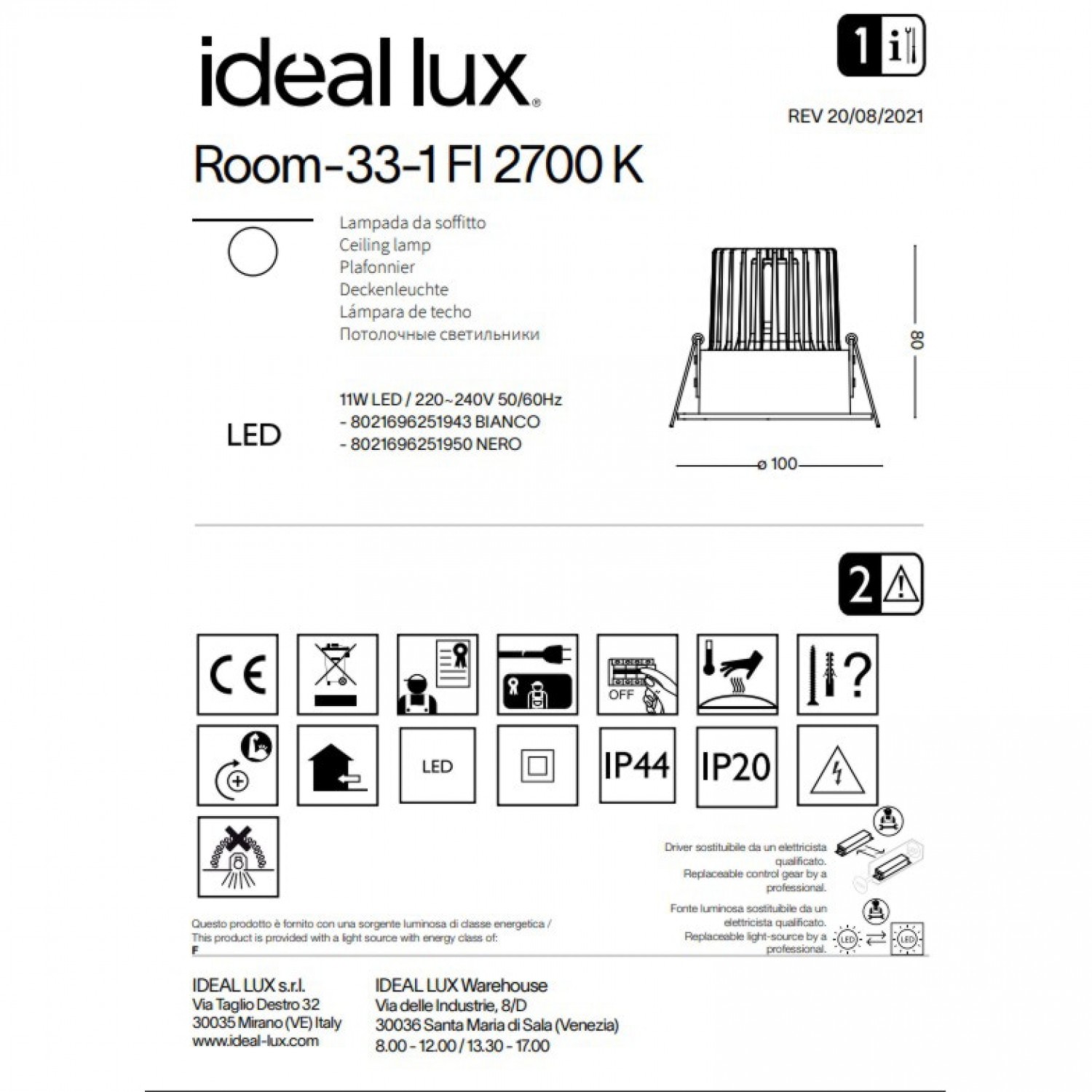 Точковый светильник Ideal Lux Room-33-1 fi 2700k 251950