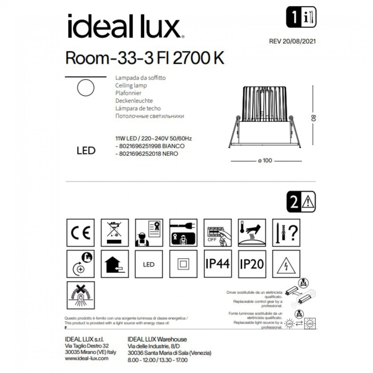 Точковий світильник Ideal Lux Room-33-3 fi 2700k 251998