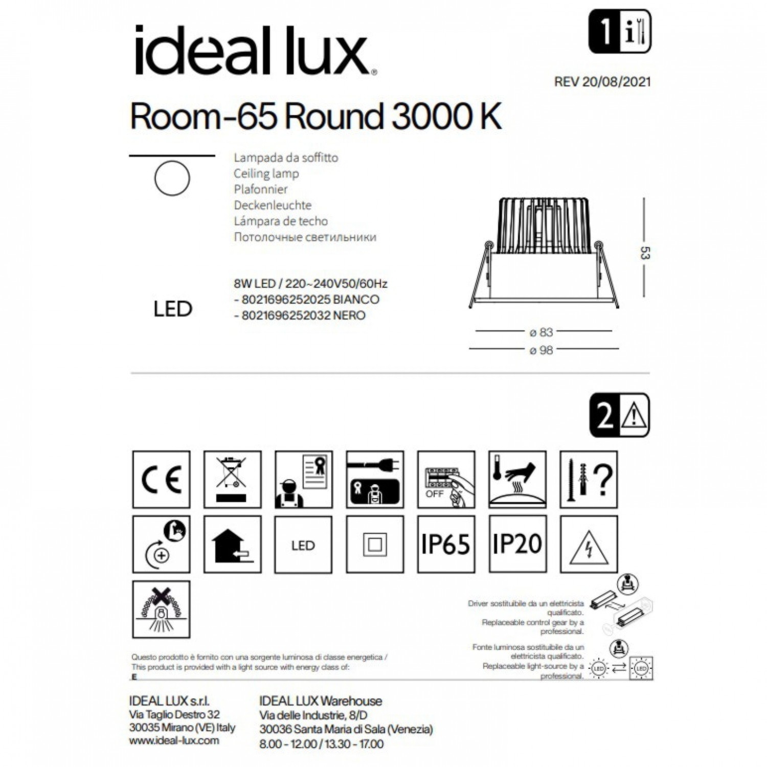 Точковый светильник Ideal Lux Room-65 round 252025