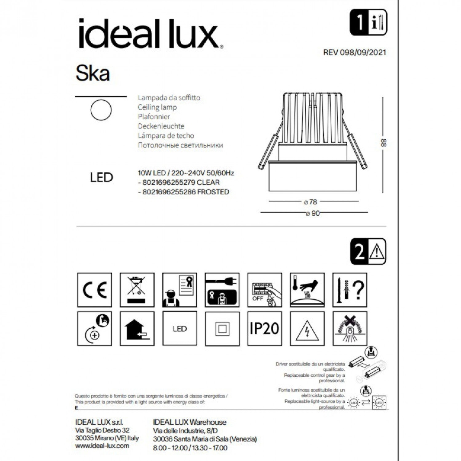 Точковый светильник Ideal Lux Ska clear 255279