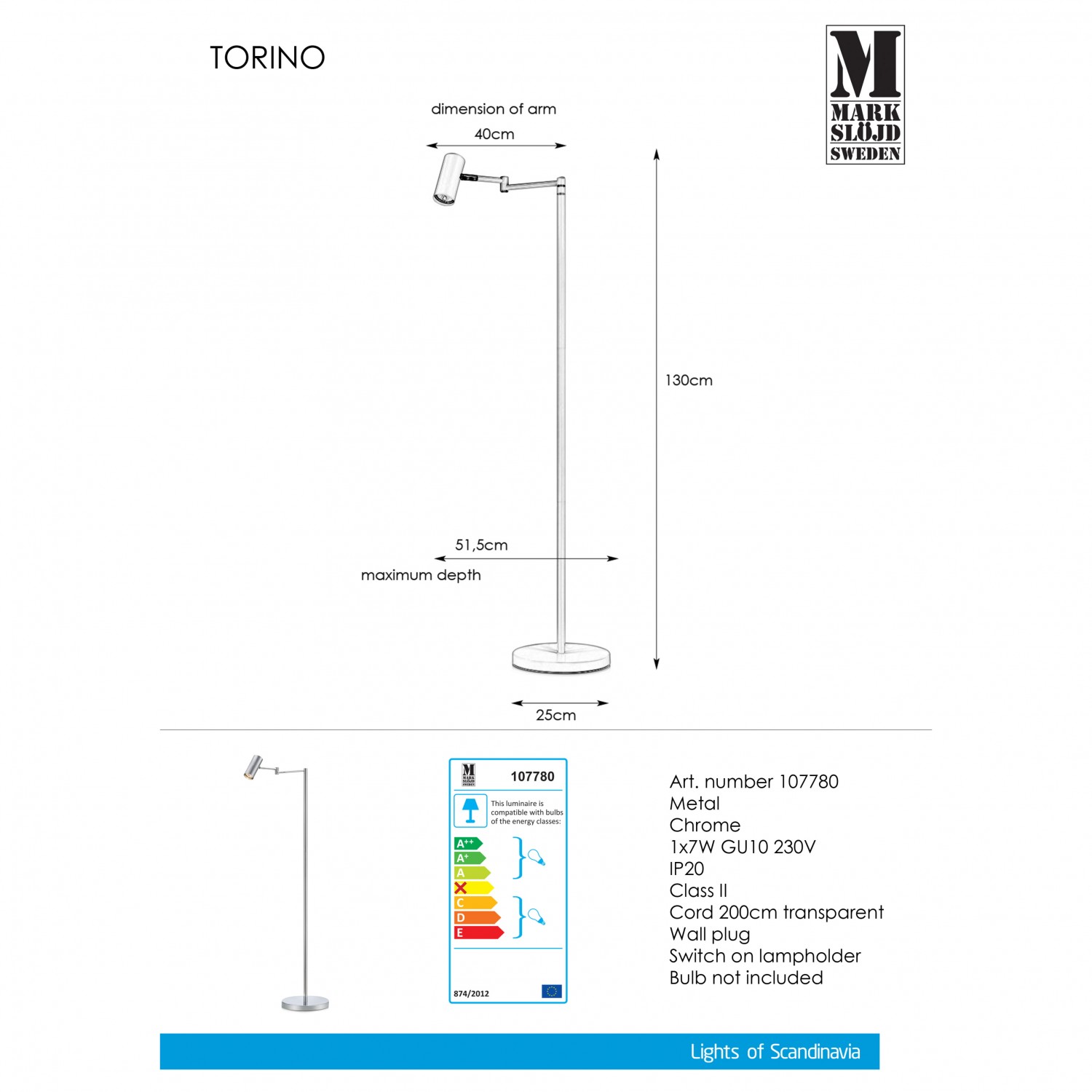 Торшер MarkSlojd Sweden Torino 1L 107780