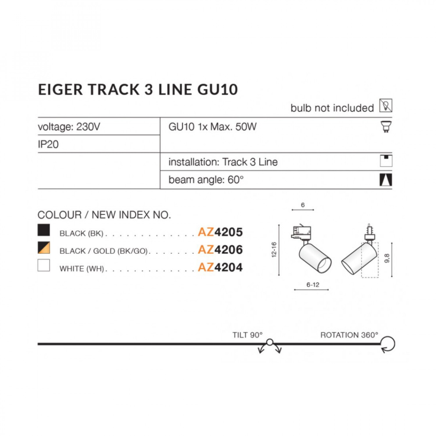 Трековый светильник AZzardo EIGER TRACK 3LINE GU10 WH AZ4204