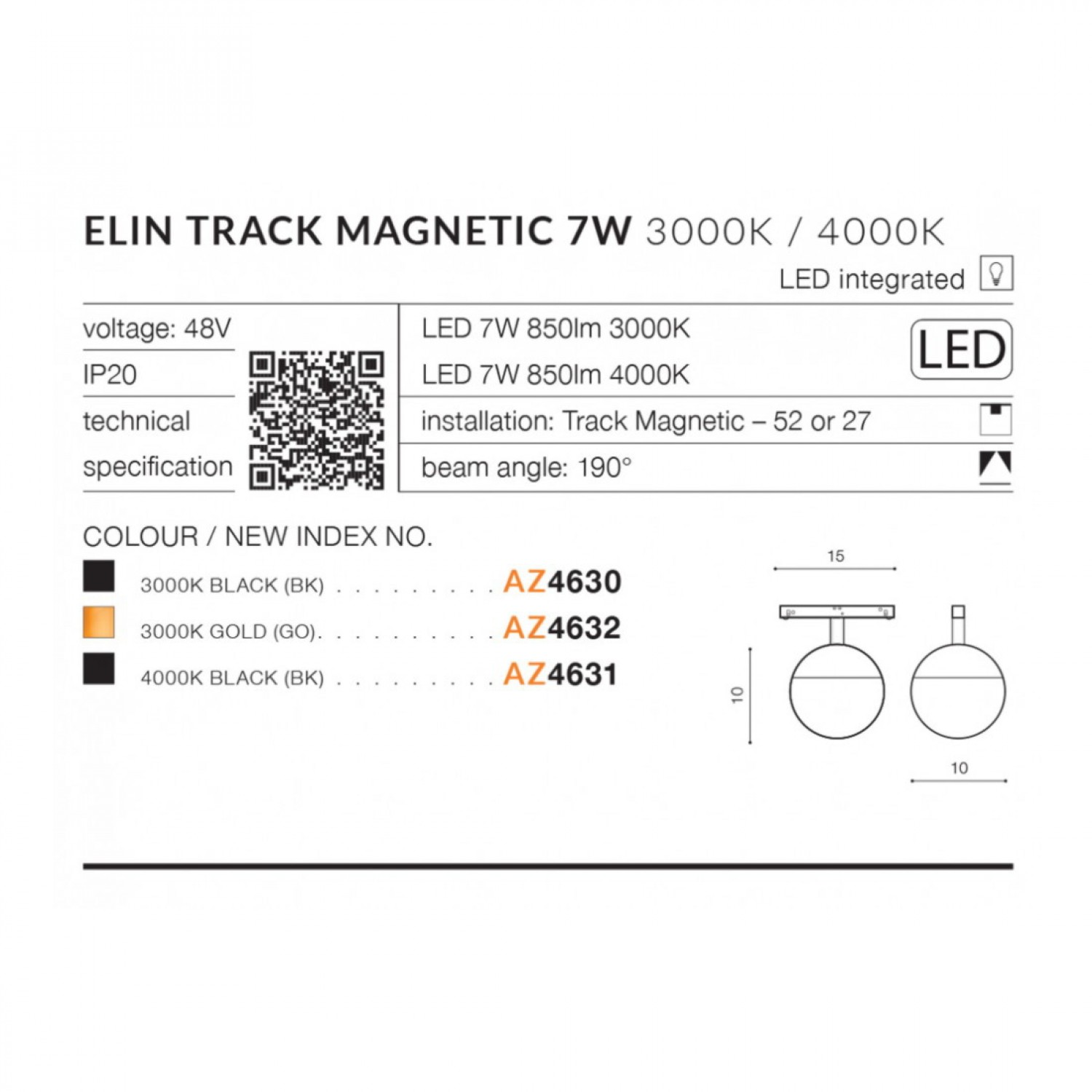 Трековый светильник AZzardo ELIN TRACK MAGNETIC 7W 3000K GO AZ4632